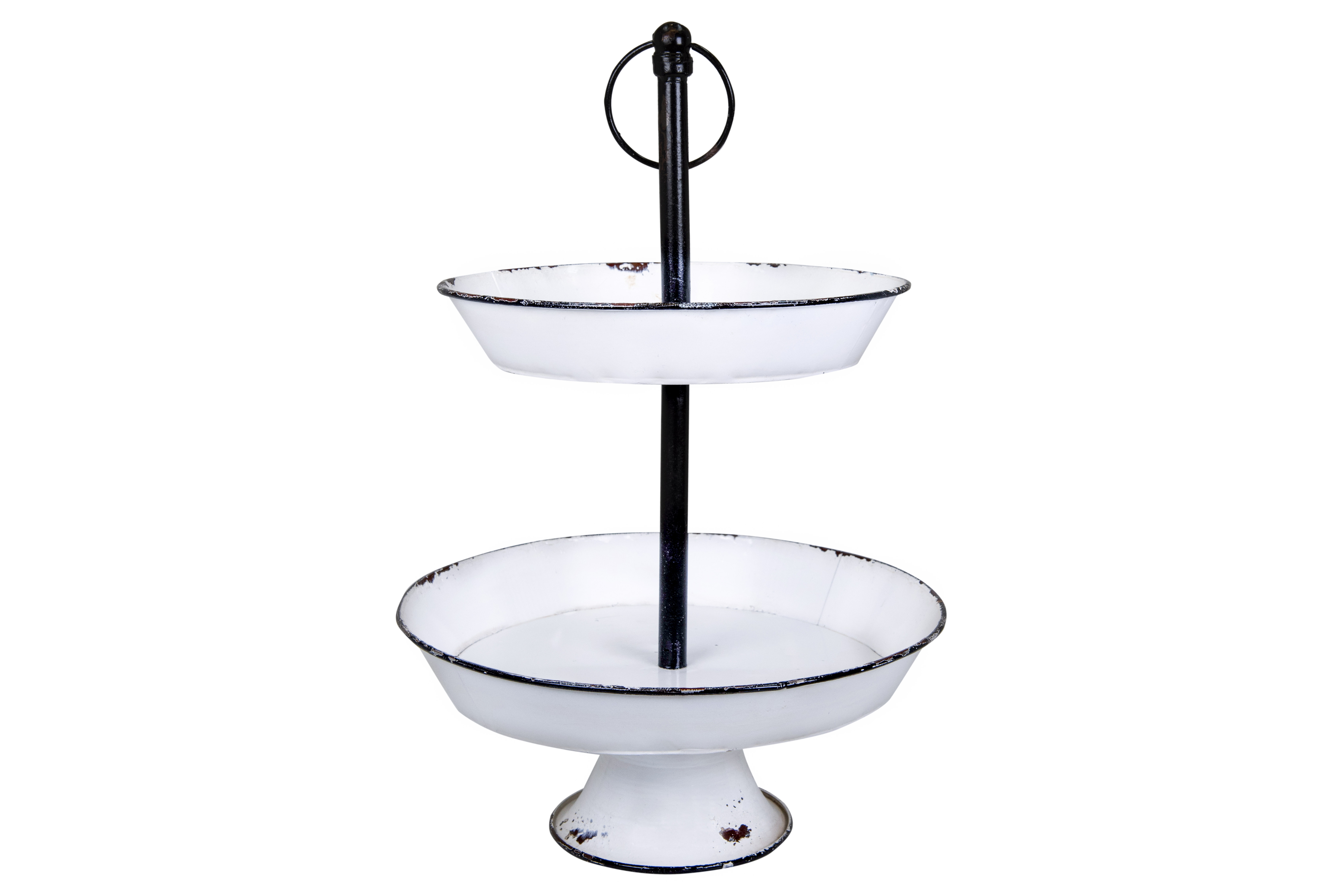 Decorative 2-Tier Enameled Metal Tray with Distressed Finish & Handle - Nomad Home