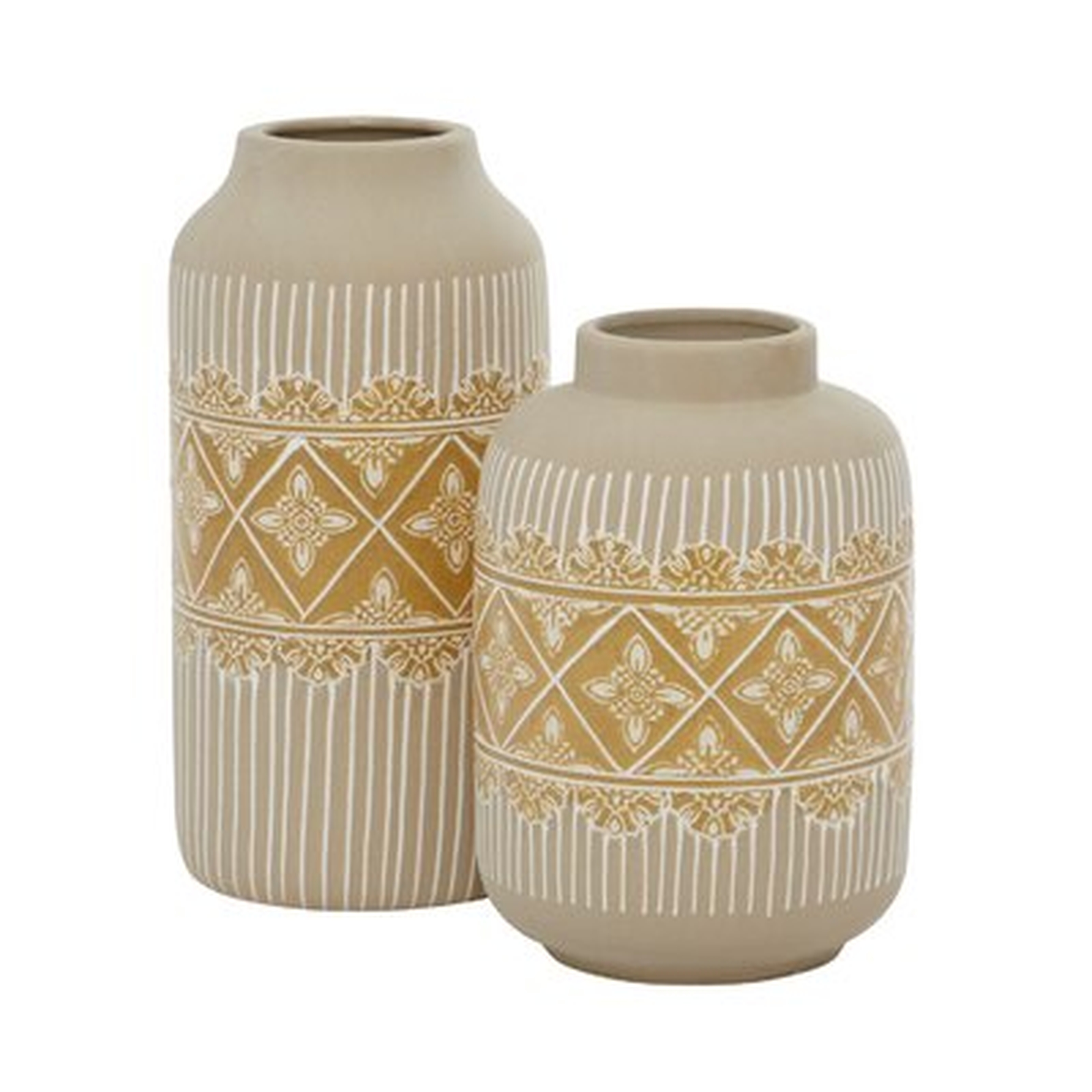 Set Of 2 Beige Ceramic Boho Style Vase 9", 11"H - Wayfair