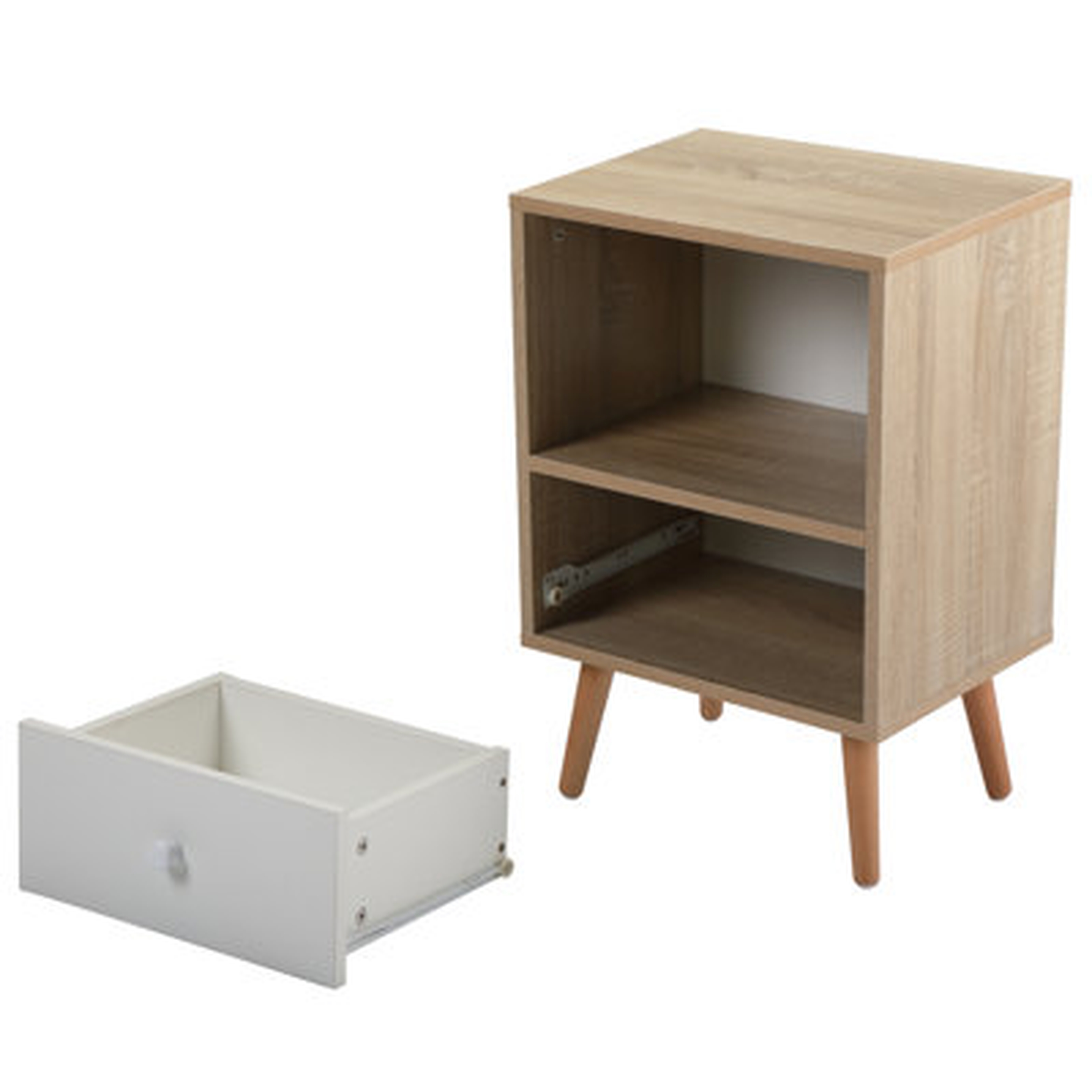 Mid-Century Wood Nightstand, Bed Sofa Side Table With Drawer And Shelf, Modern End Table For Living Room Bedroom Office,Natural And White - Wayfair