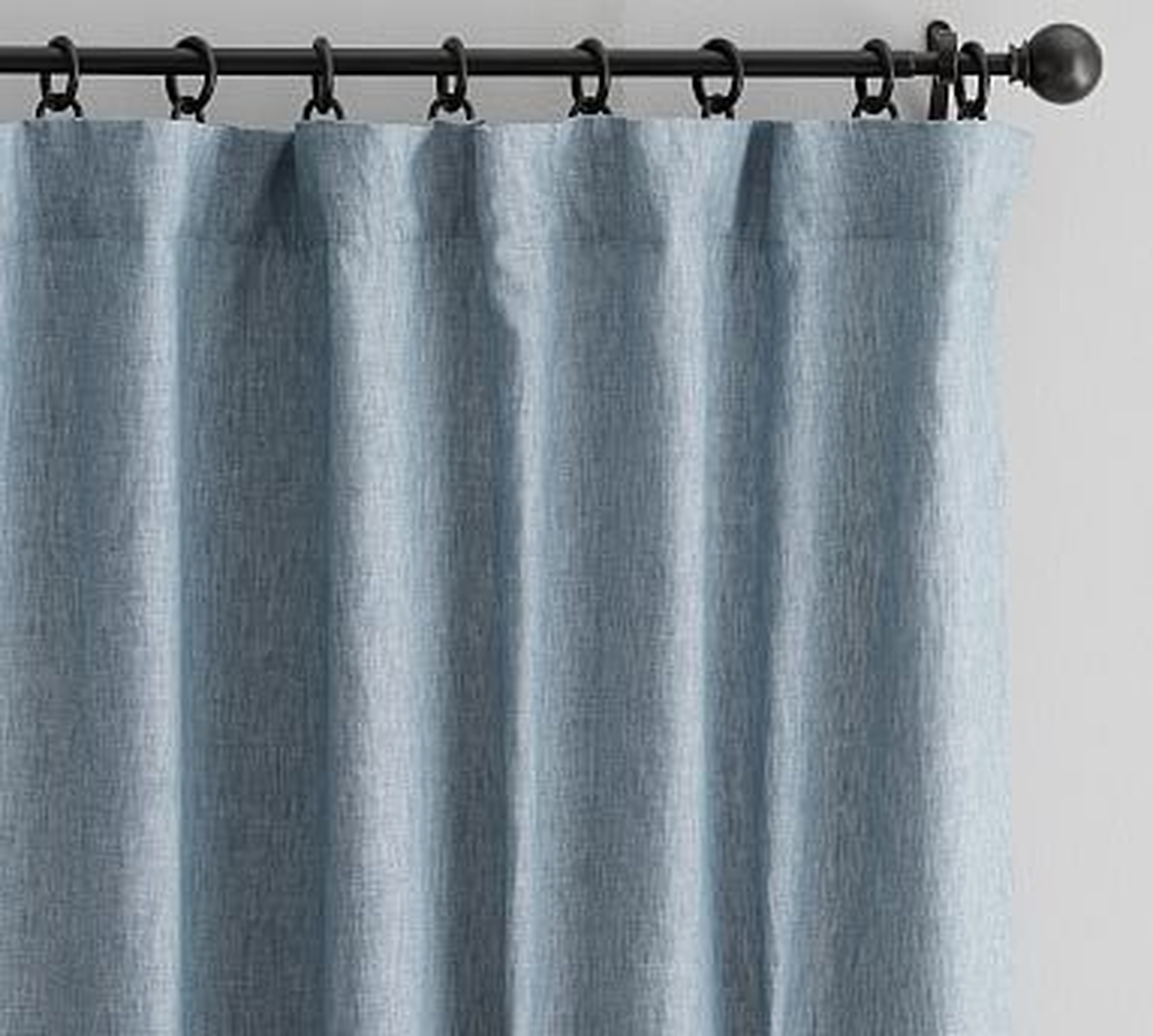 Custom Classic Belgian Linen Curtain, Blue Chambray, 84 x 50" - Pottery Barn