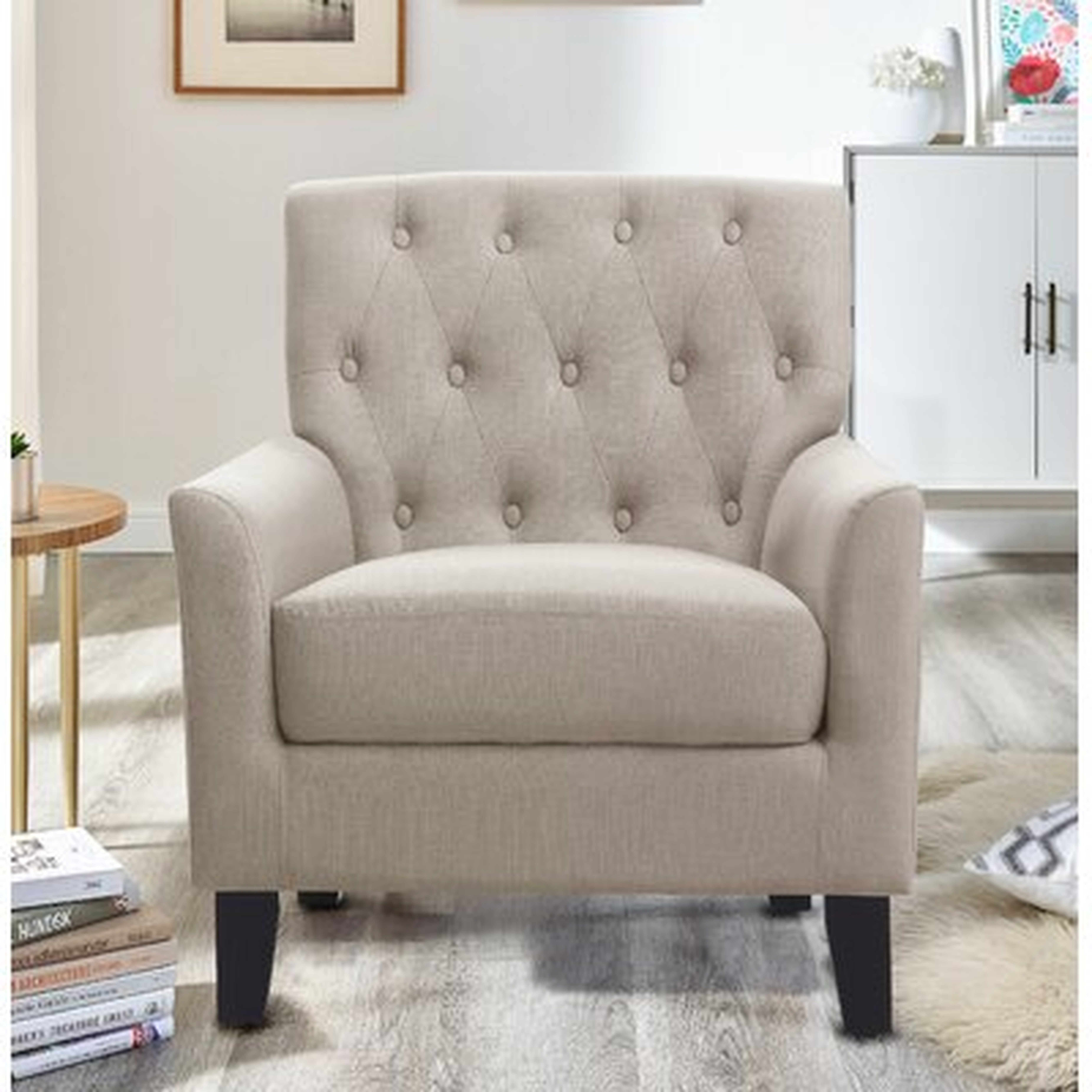 Popel 29.5" Wide Tufted Linen Armchair, Beige Linen - Wayfair