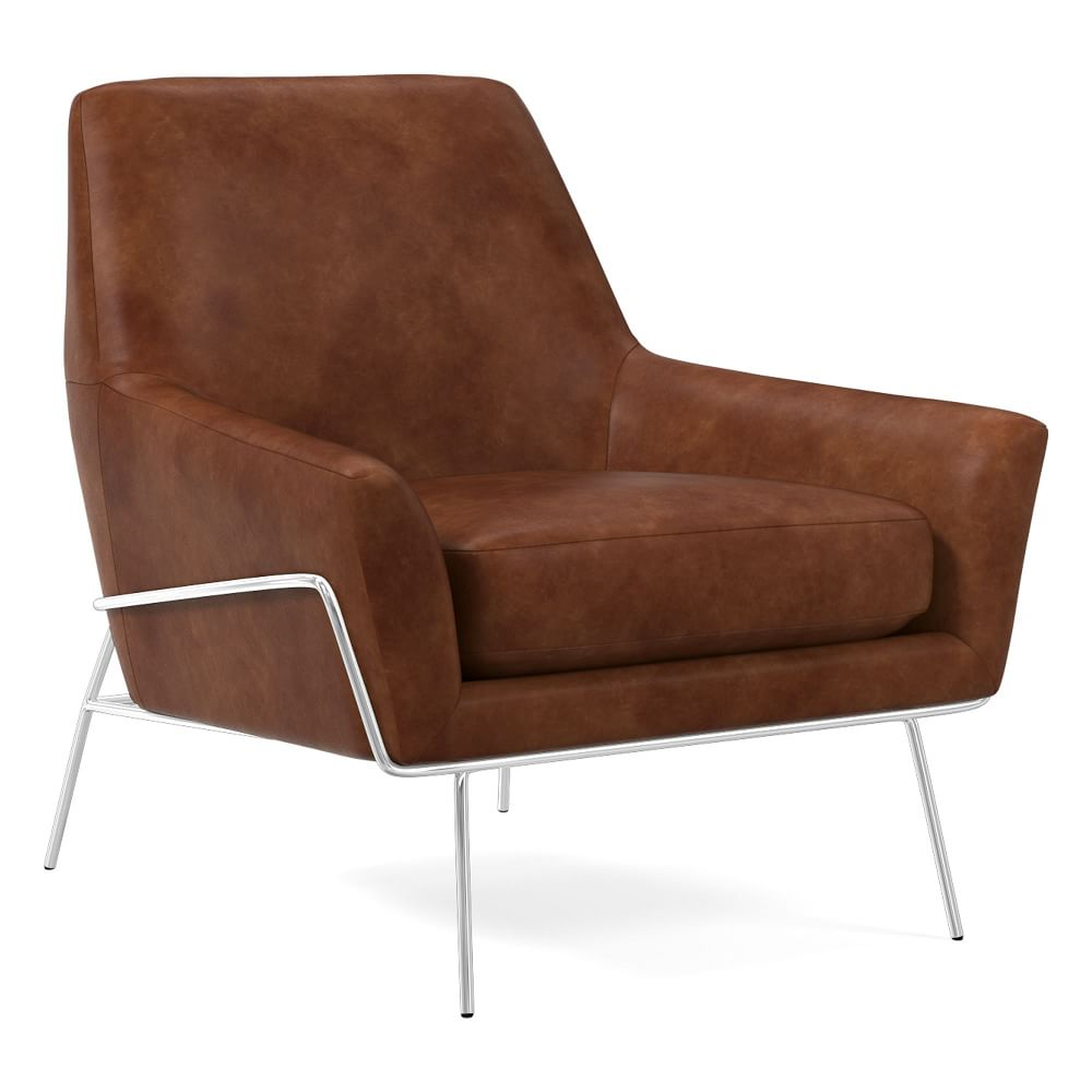 Lucas Upholstered Wire Base Chair, Poly, Weston Leather, Molasses, Polished Nickel - West Elm