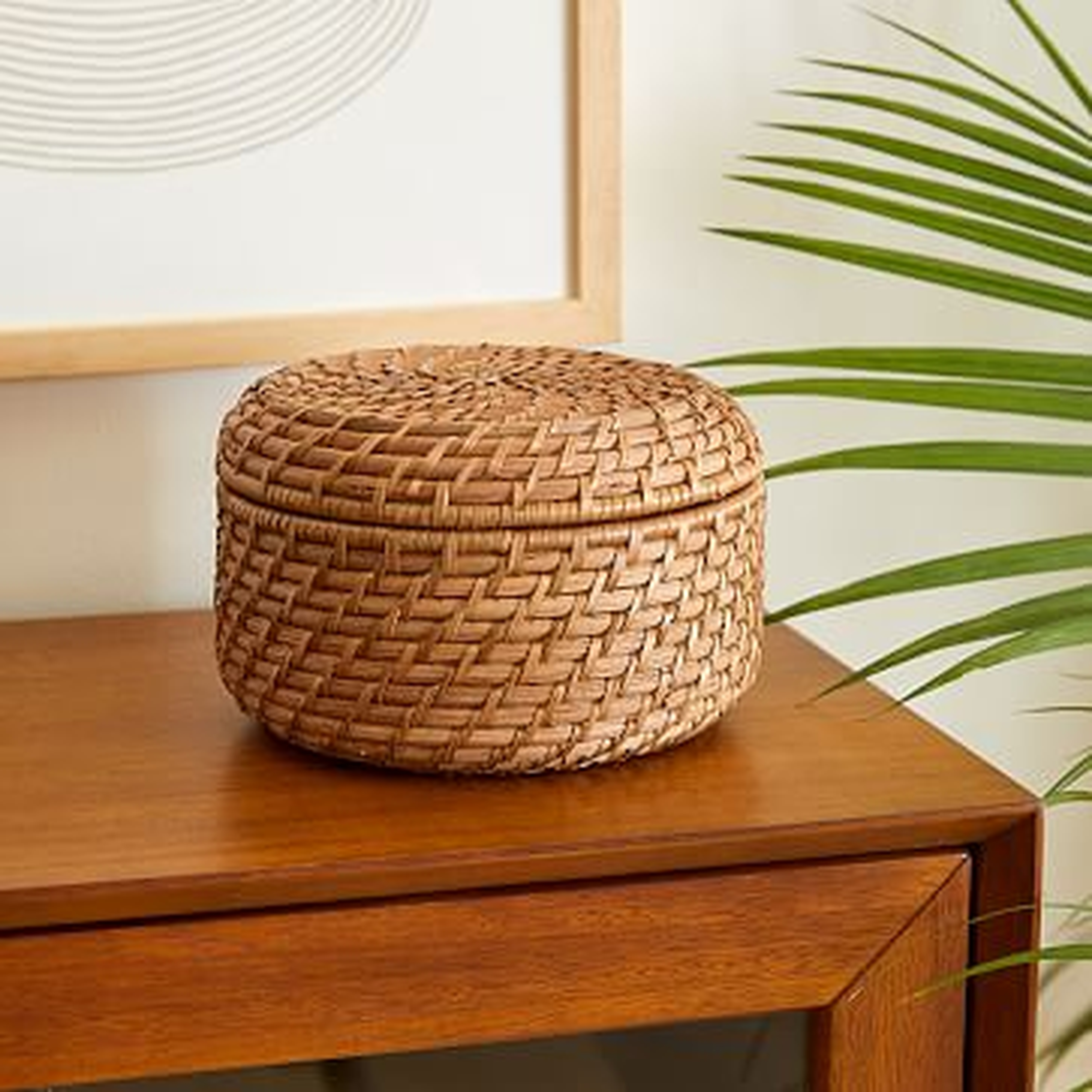 Modern Weave Basket, Round Lidded, Small, Natural - West Elm