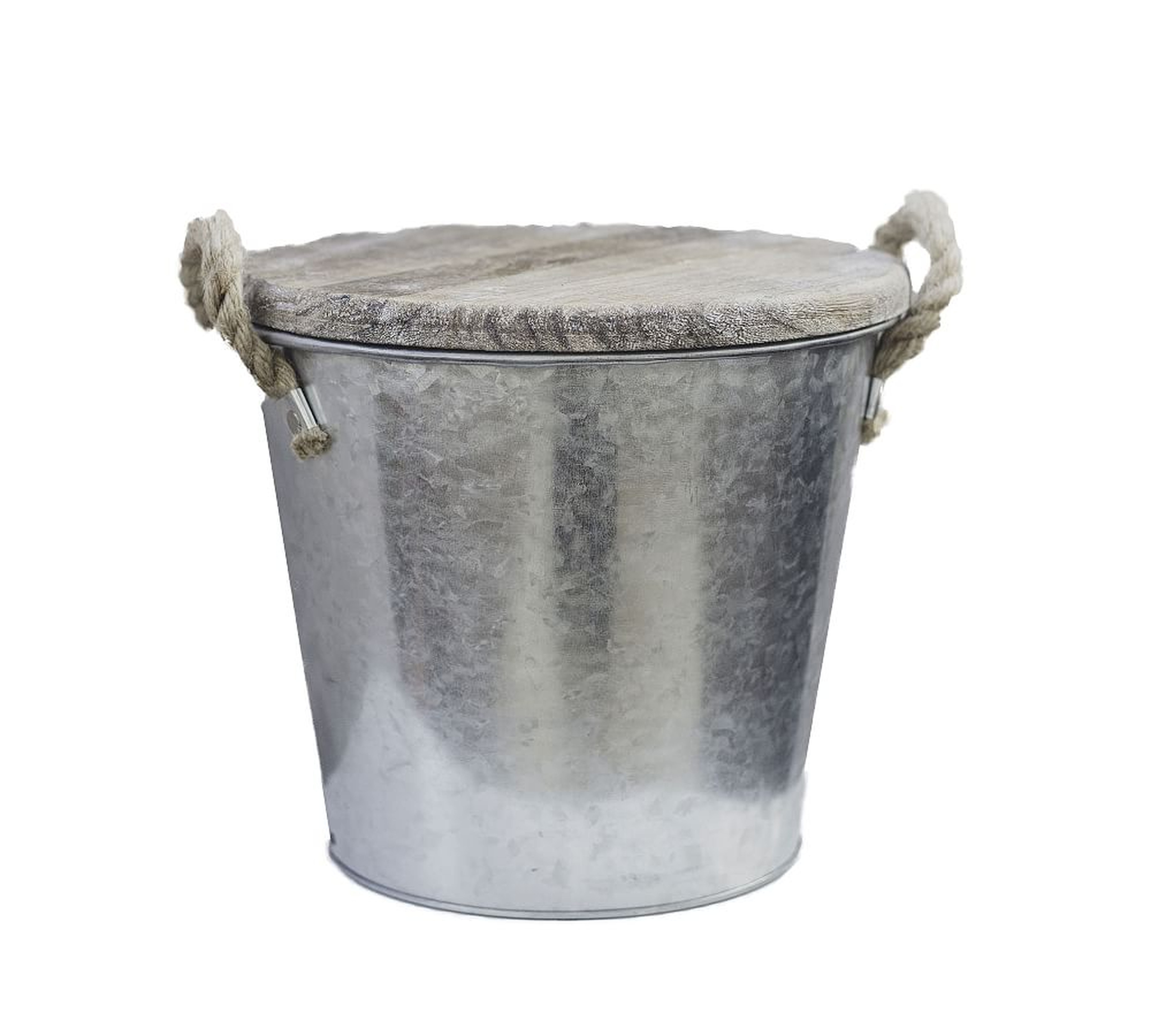 Galvanized Citronella Candle Bucket with Wood Lid, 9.25"H, Single - Pottery Barn