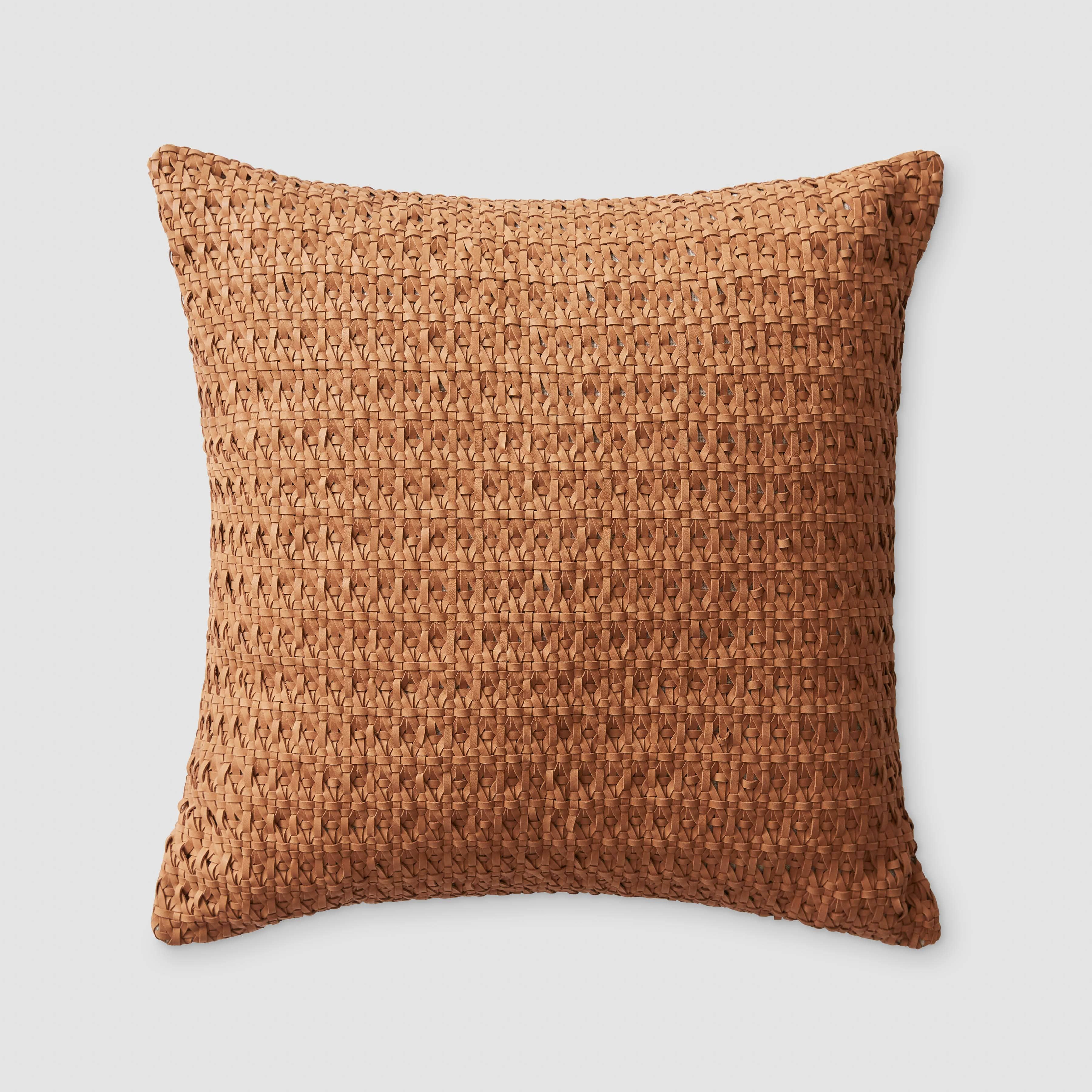 The Citizenry Nehali Leather Pillow | 18" x 18" | Caramel - The Citizenry