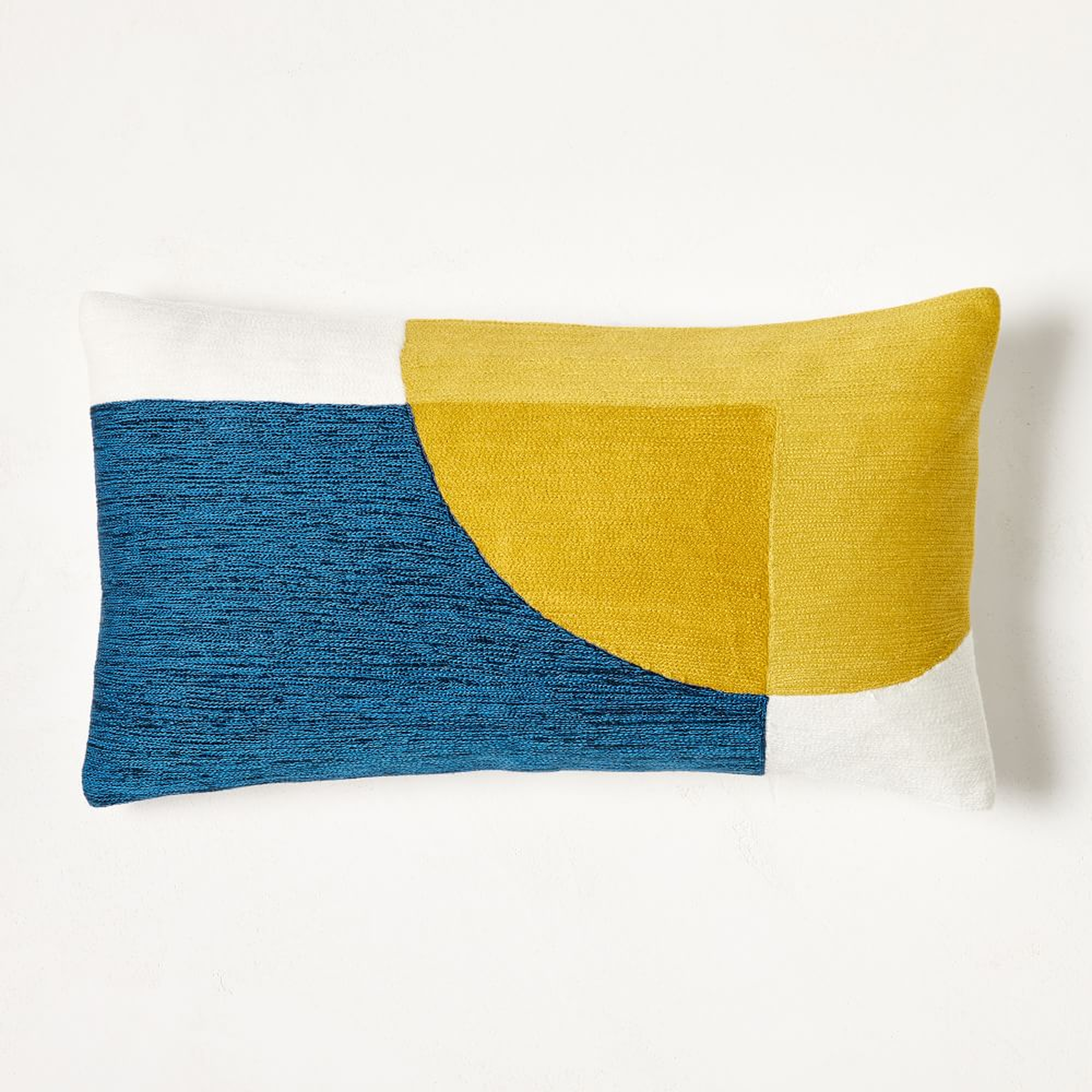 Crewel Overlapping Shapes Pillow Cover, 12"x21", Midnight - West Elm