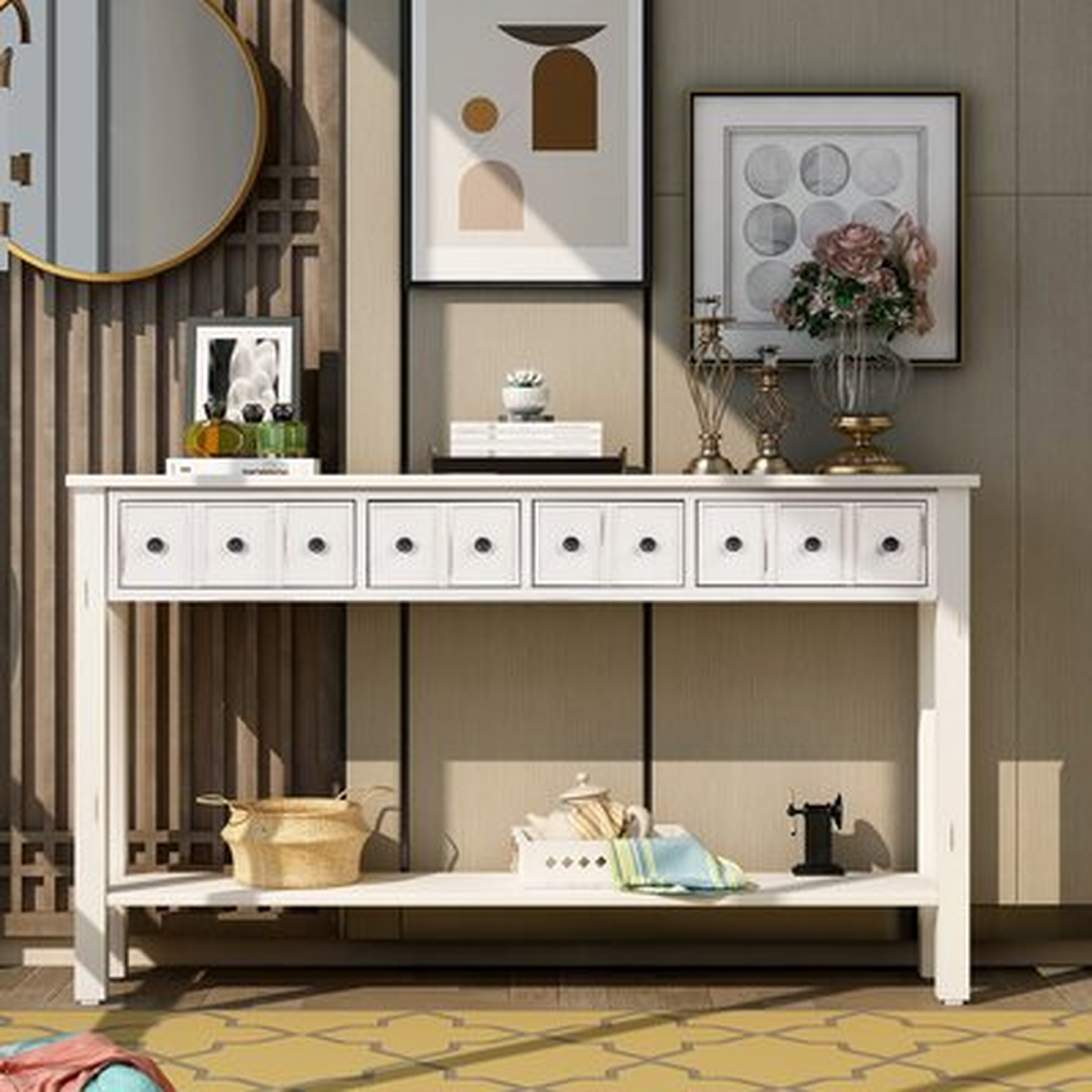 60" Rustic Long Console Table With Two Different Size Drawers And Bottom Shelf - Wayfair