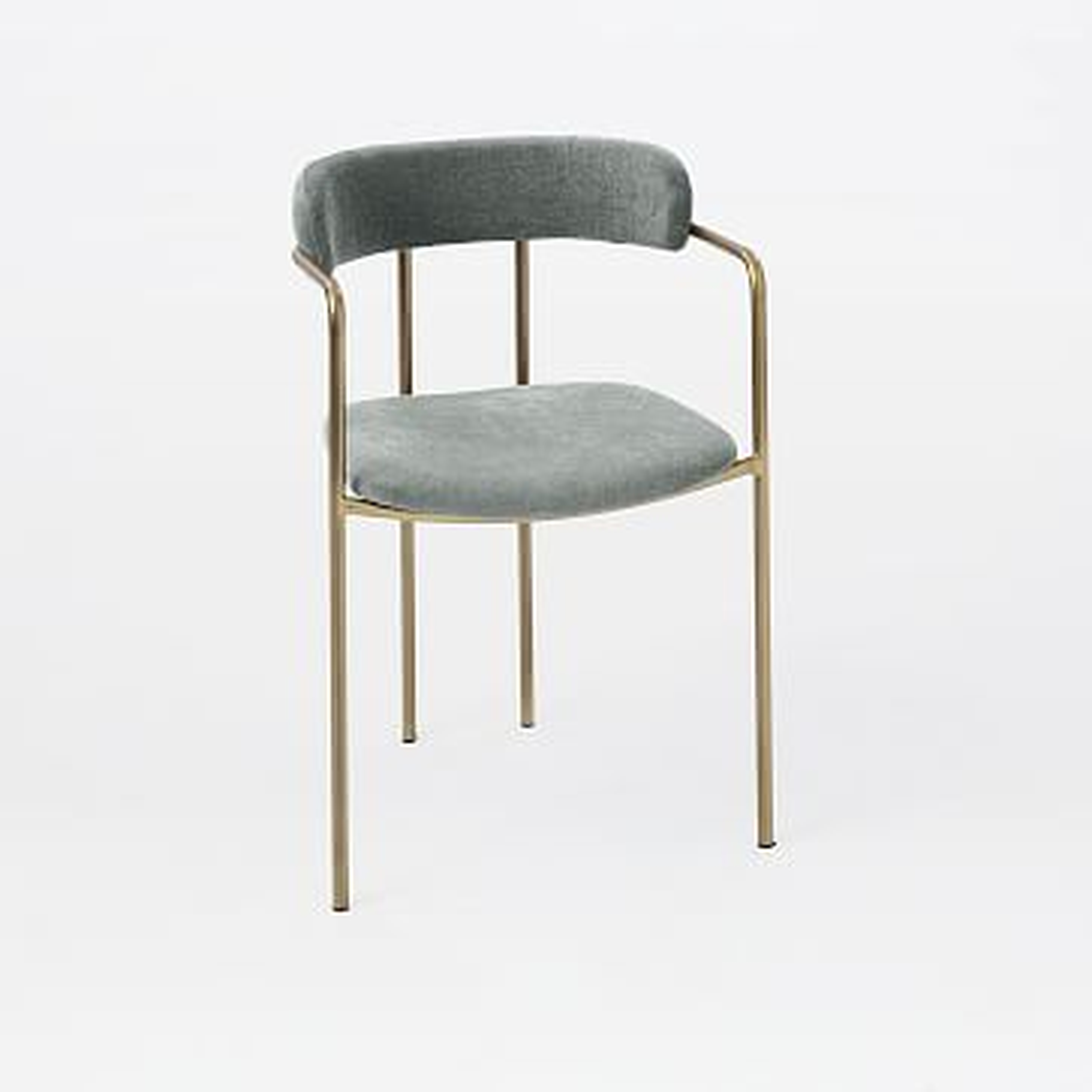 Lenox Upholstered Dining Chair, Distressed Velvet, Mineral Gray, Blackened Brass - West Elm