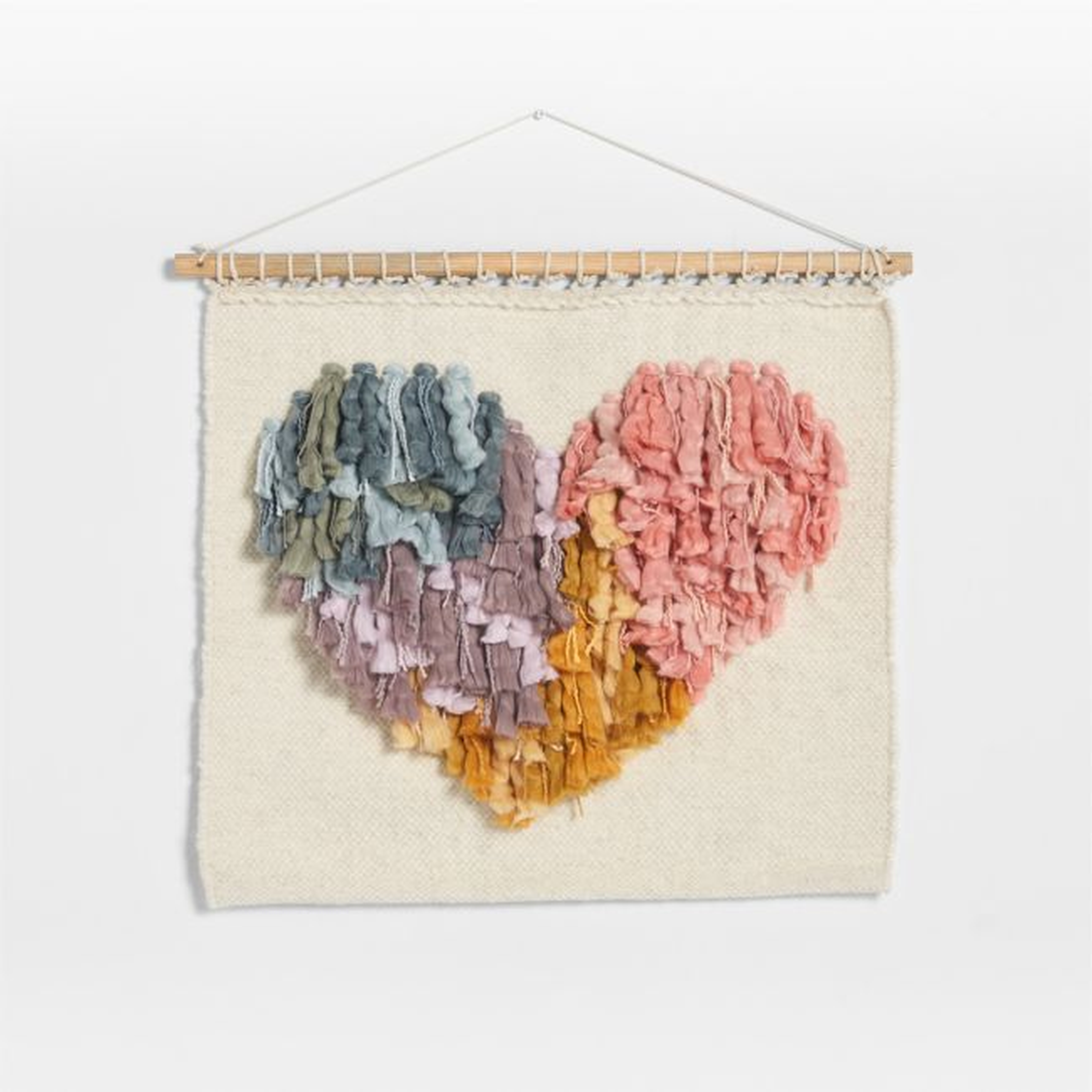 Sonnet Shaggy Heart Cotton and Wool  Handwoven Wall Tapestry - Crate & Kids