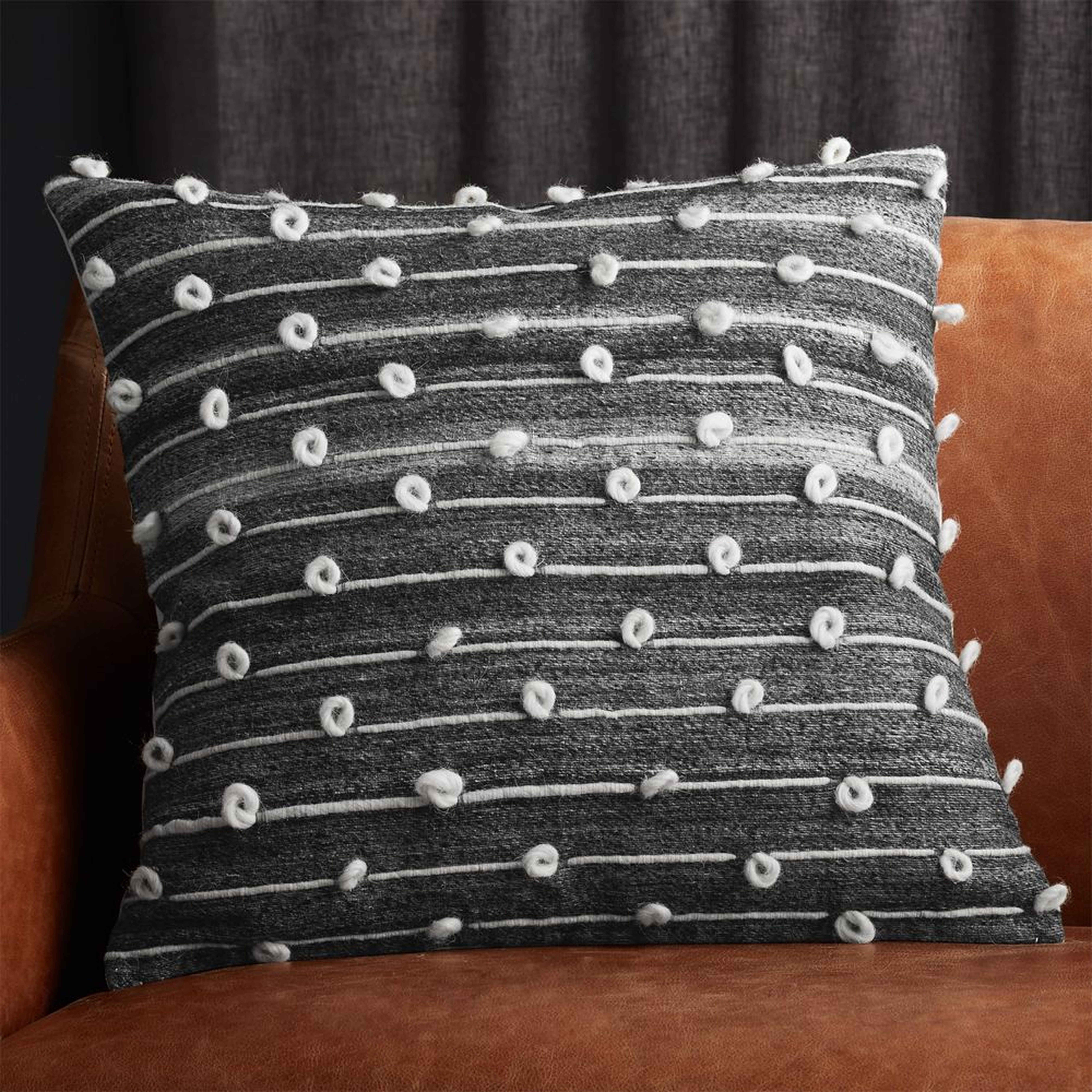 20" Margaux Dark Grey French Knot Pillow with Feather- Down Insert - CB2
