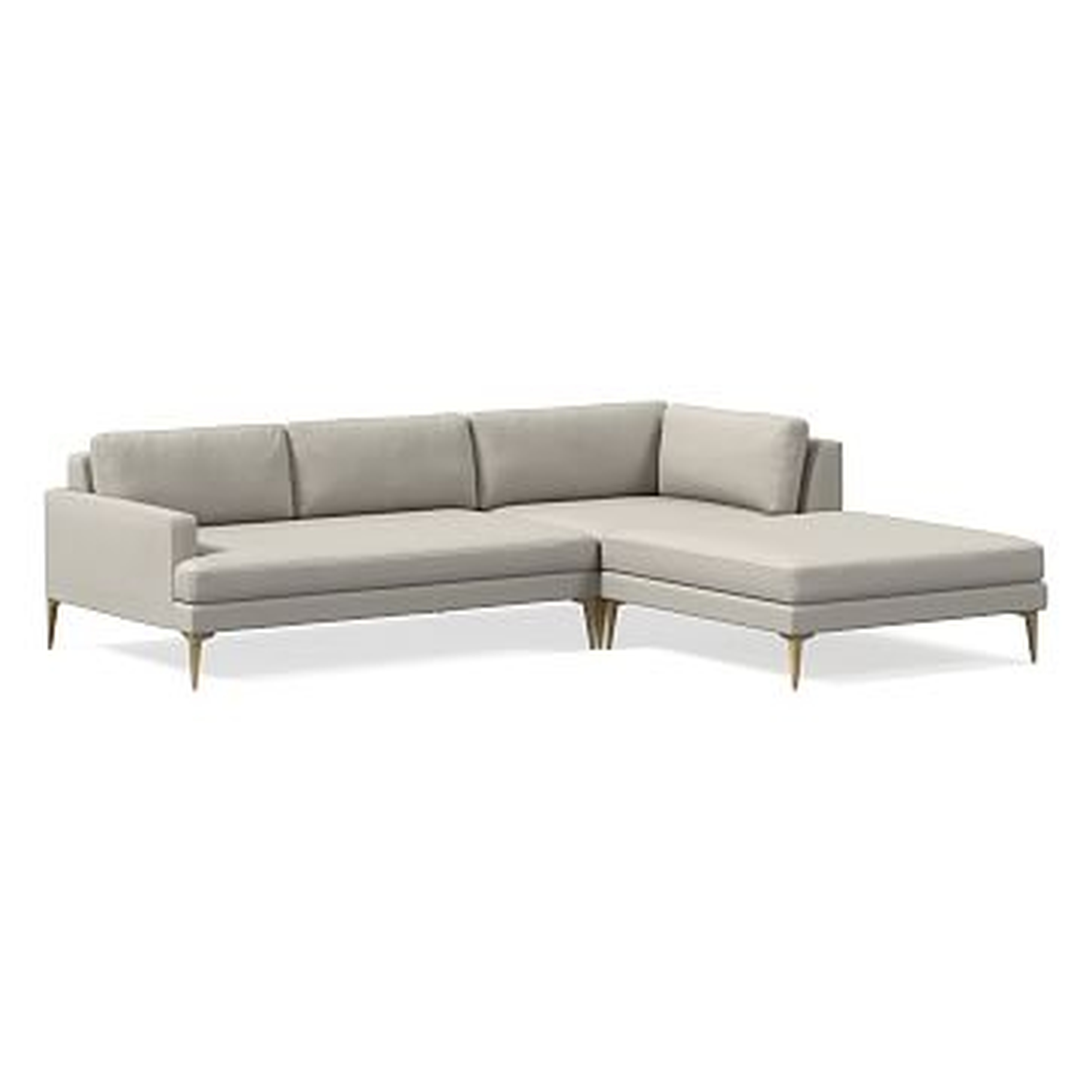 Andes Sectional Set 21: XL Left Arm 2.5 Seater Sofa, XL Corner, XL Ottoman, Poly, Twill, Dove, Blackened Brass - West Elm