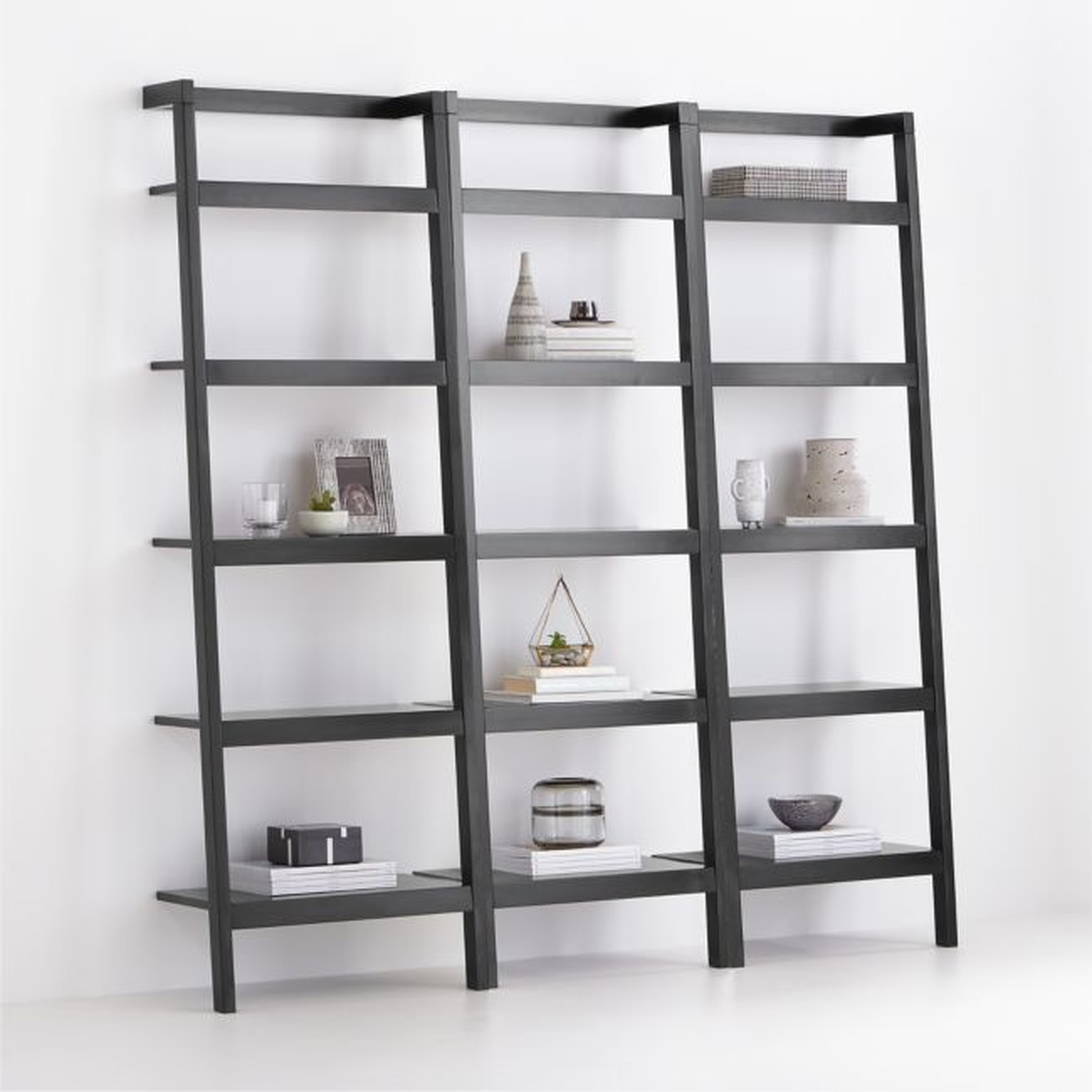Sawyer Black Leaning 24.5'' Bookcases, Set of 3 - Crate and Barrel