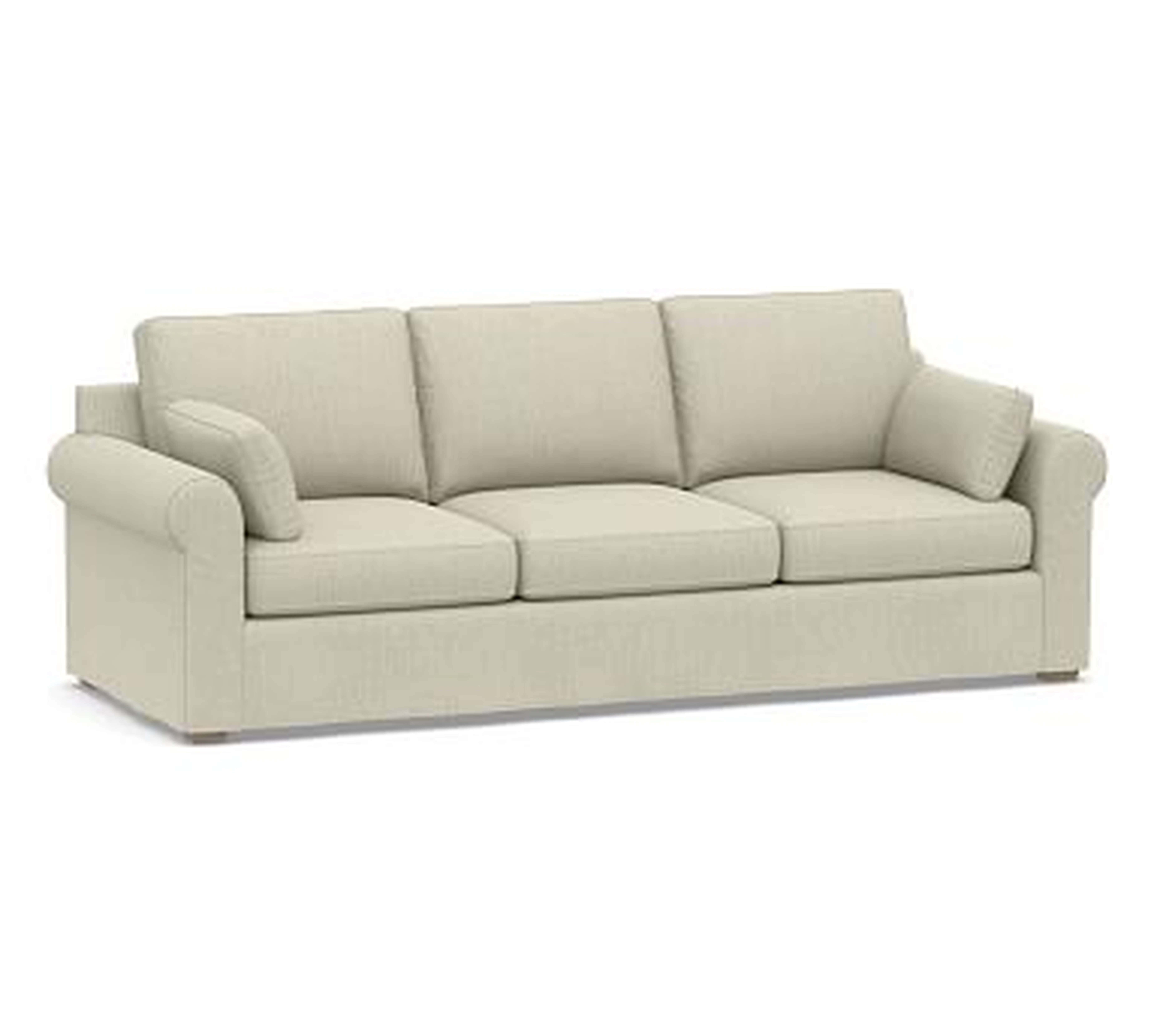 Jenner Roll Arm Slipcovered Grand Sofa 100", Down Blend Wrapped Cushions, Chenille Basketweave Oatmeal - Pottery Barn