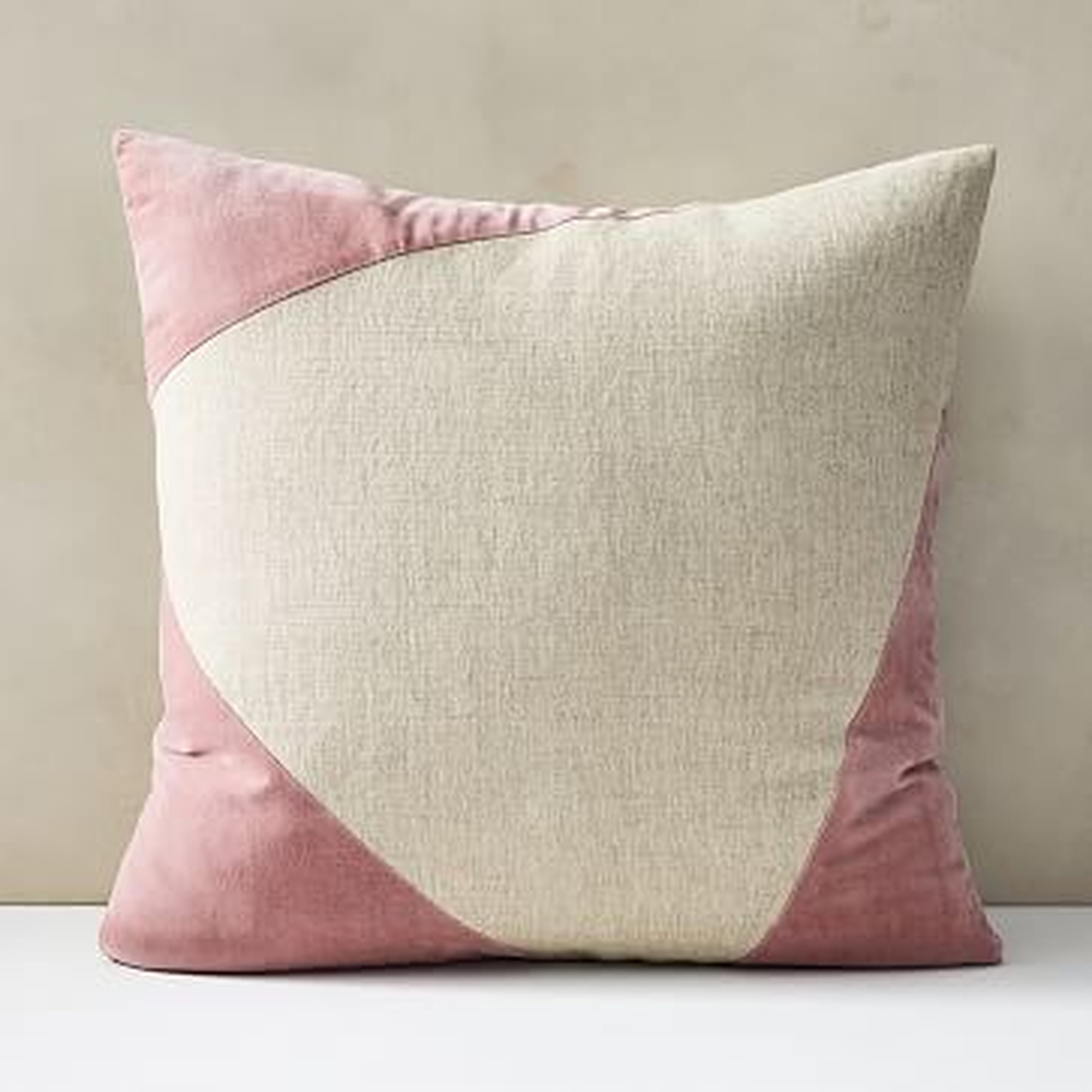 Cotton Linen + Velvet Corners Pillow Cover, Set of 2, Pink Stone, 24"x24" - West Elm