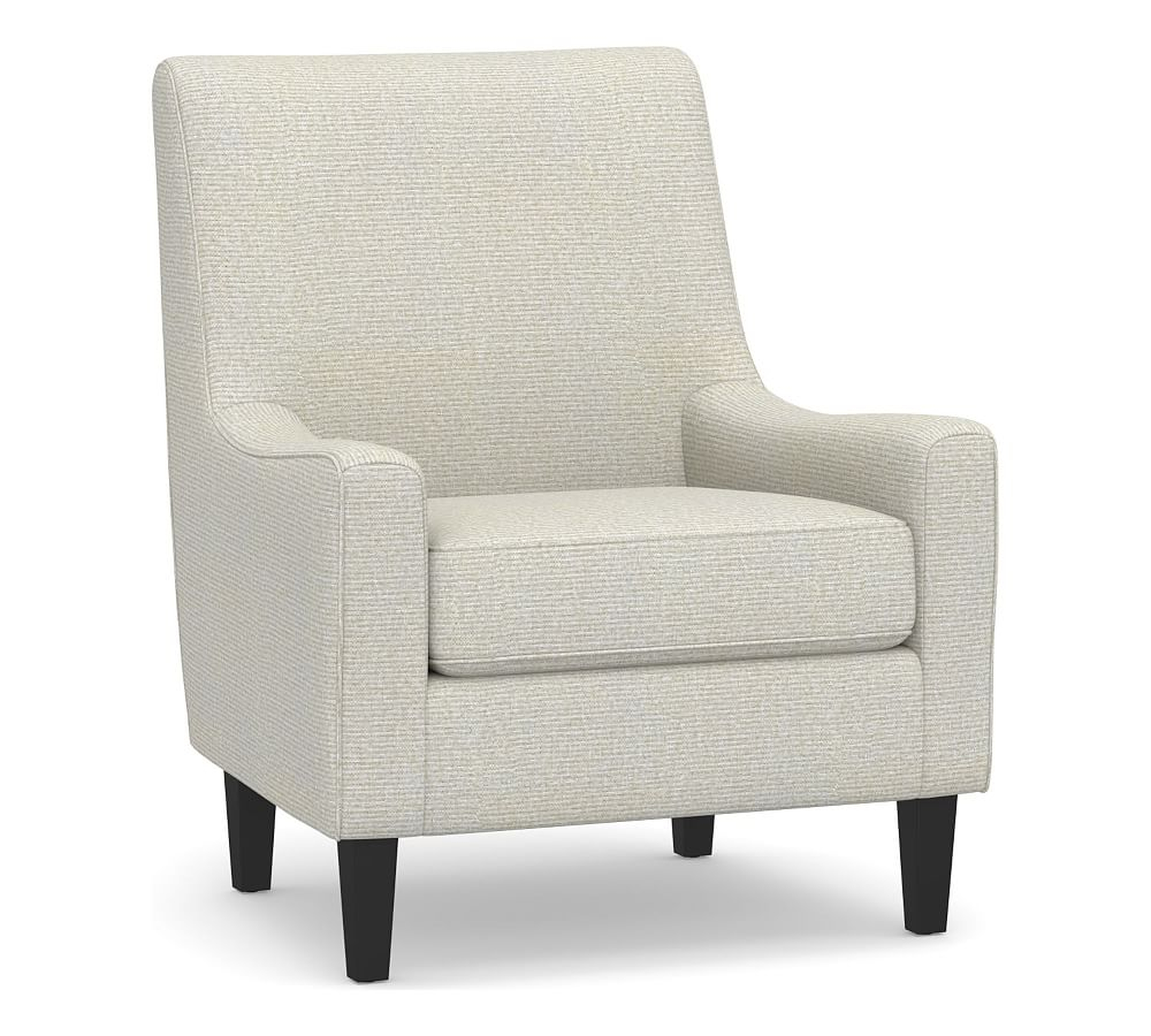 SoMa Isaac Upholstered Armchair, Polyester Wrapped Cushions, Performance Heathered Basketweave Dove - Pottery Barn