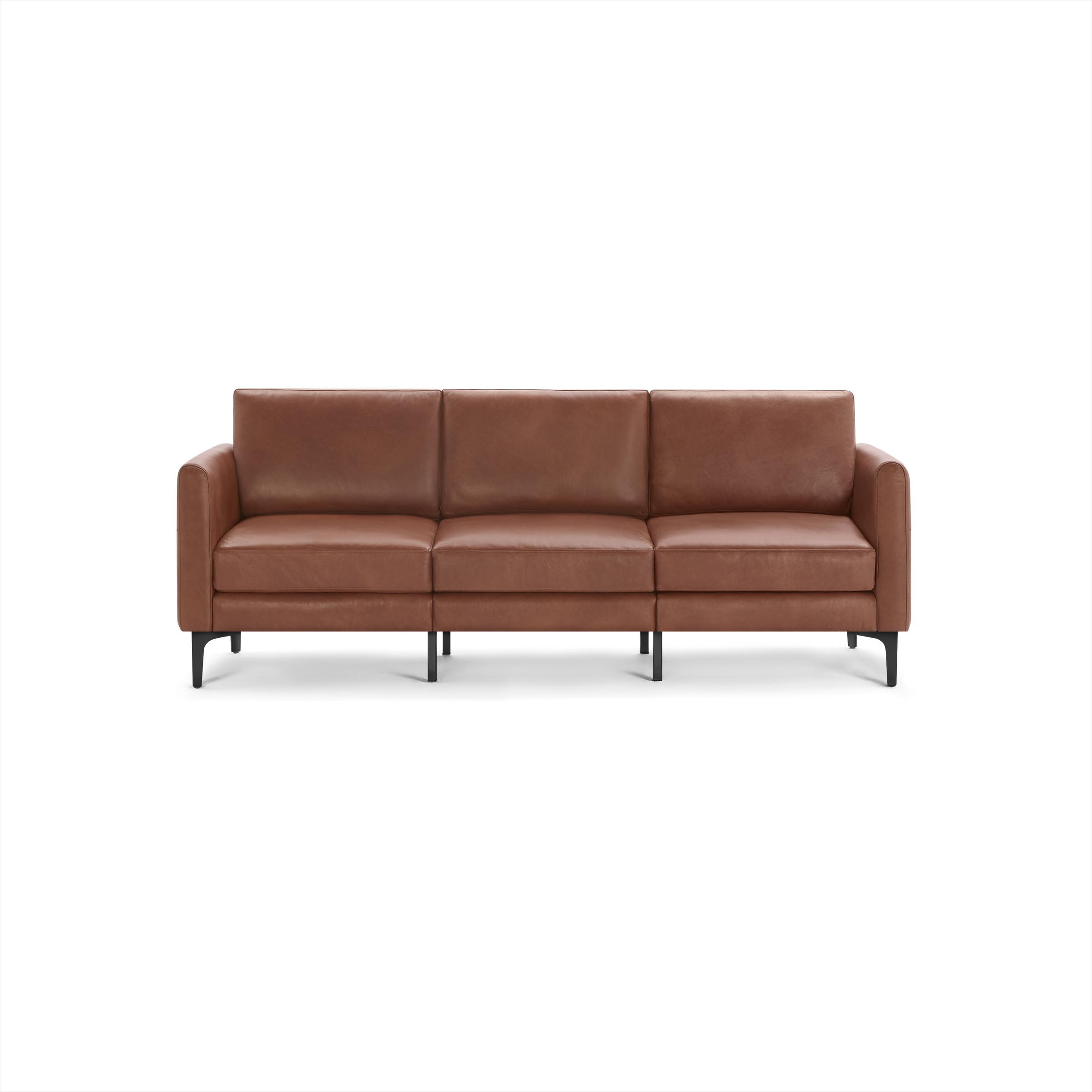Nomad Leather Sofa in Chestnut, Black Metal Legs - Burrow