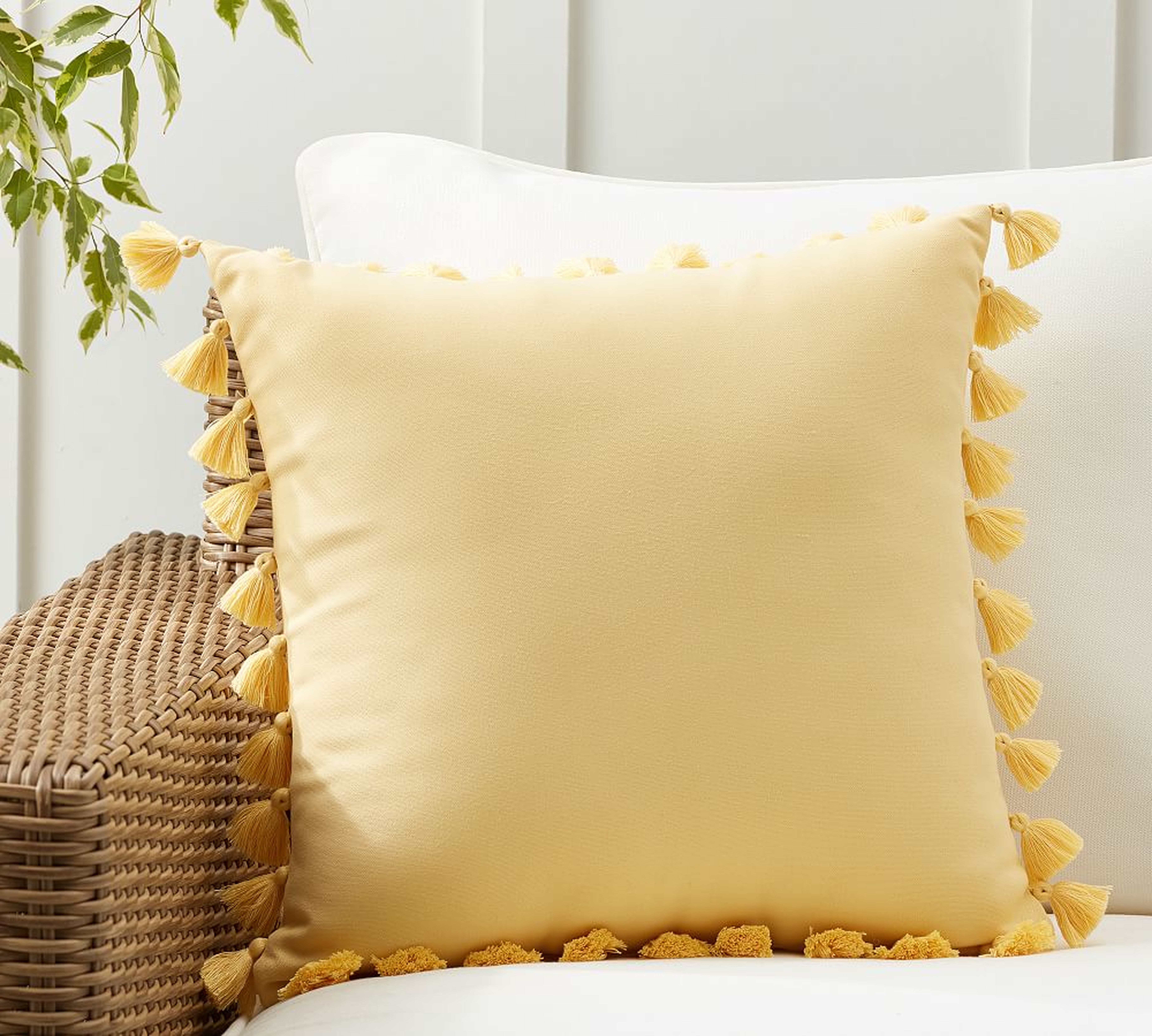 Tassle Trim Indoor/Outdoor Pillow, 18 x 18", Yellow - Pottery Barn