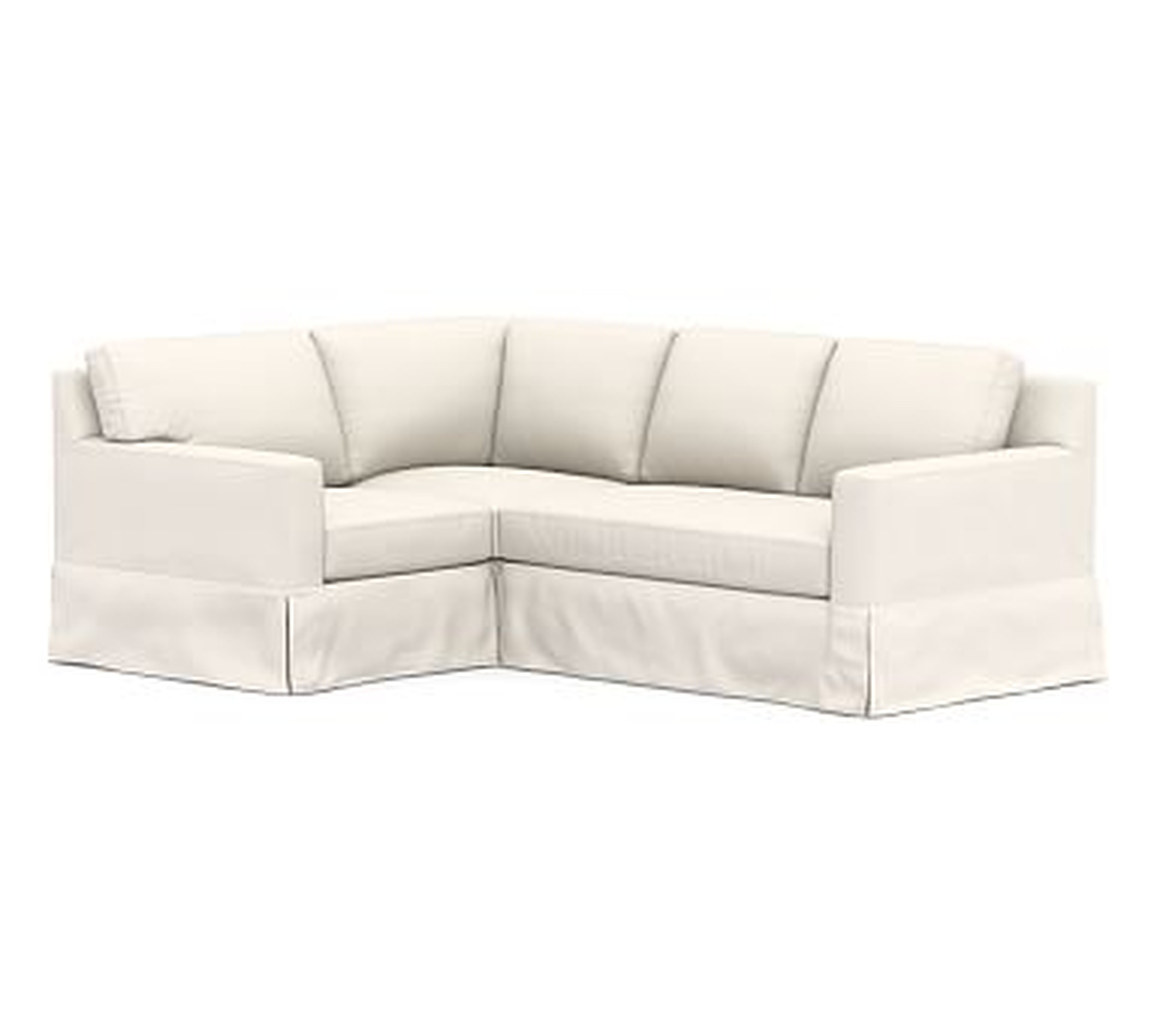 York Square Arm Slipcovered Right Arm 3-Piece Corner Sectional with Bench Cushion, Down Blend Wrapped Cushions, Performance Chateau Basketweave Ivory - Pottery Barn