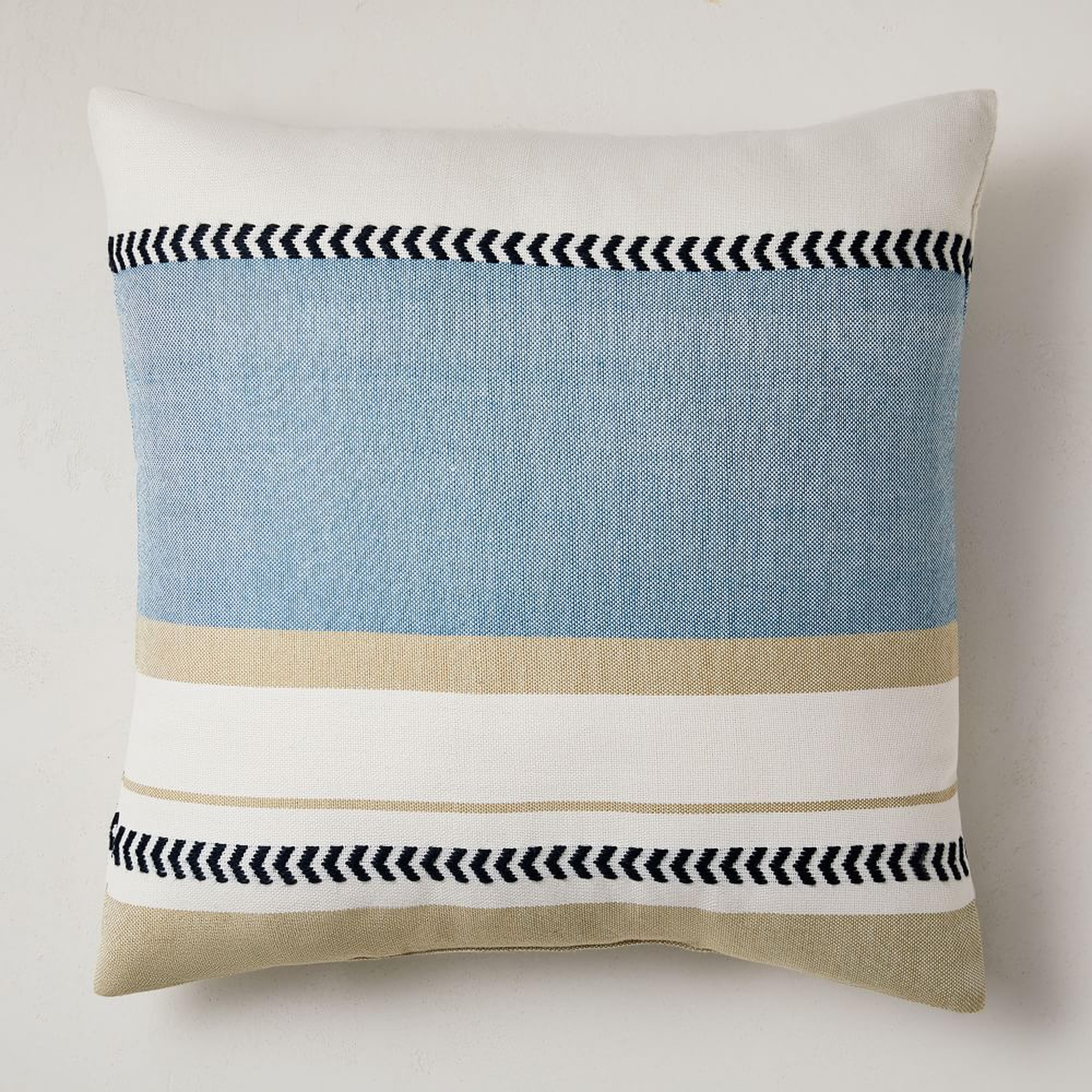 Outdoor Variegated Block Stripe Pillow, 20"x20", Washed Lagoon - West Elm