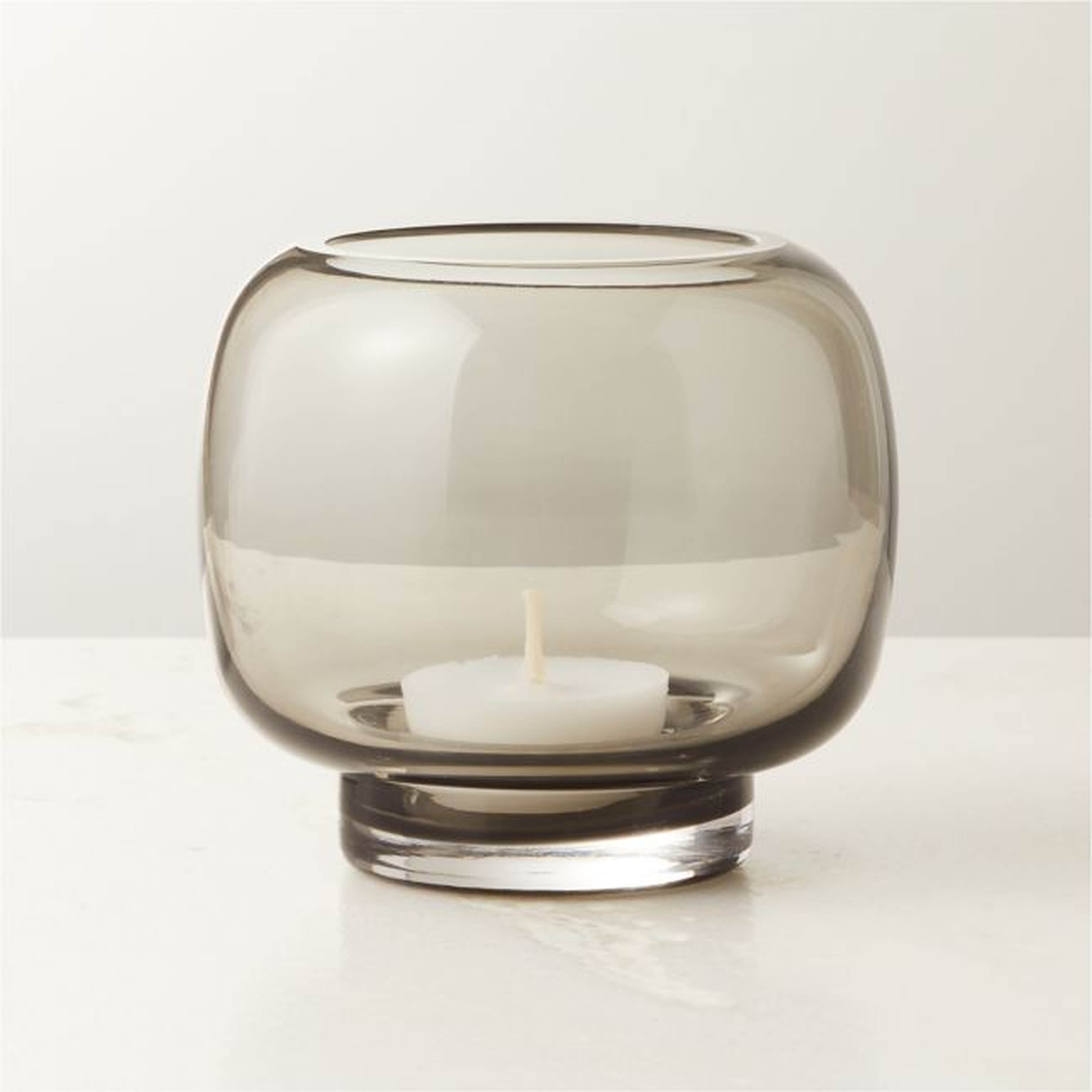 Coco Round Smoked Grey Glass Tealight Candle Holder - CB2