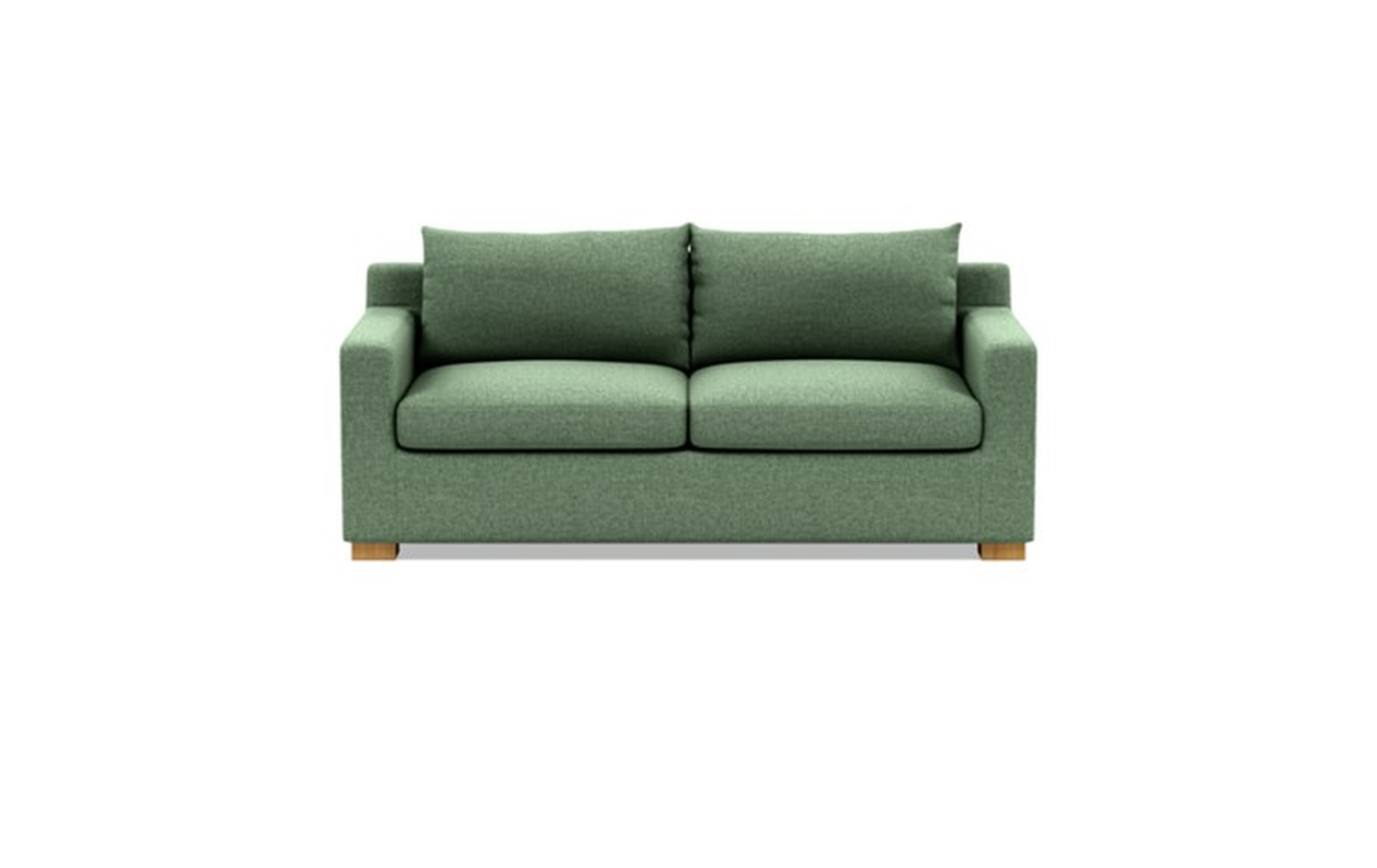 Sloan Sleeper Sleeper Sofa with Green Forest Fabric, double down blend cushions, and Natural Oak legs - Interior Define