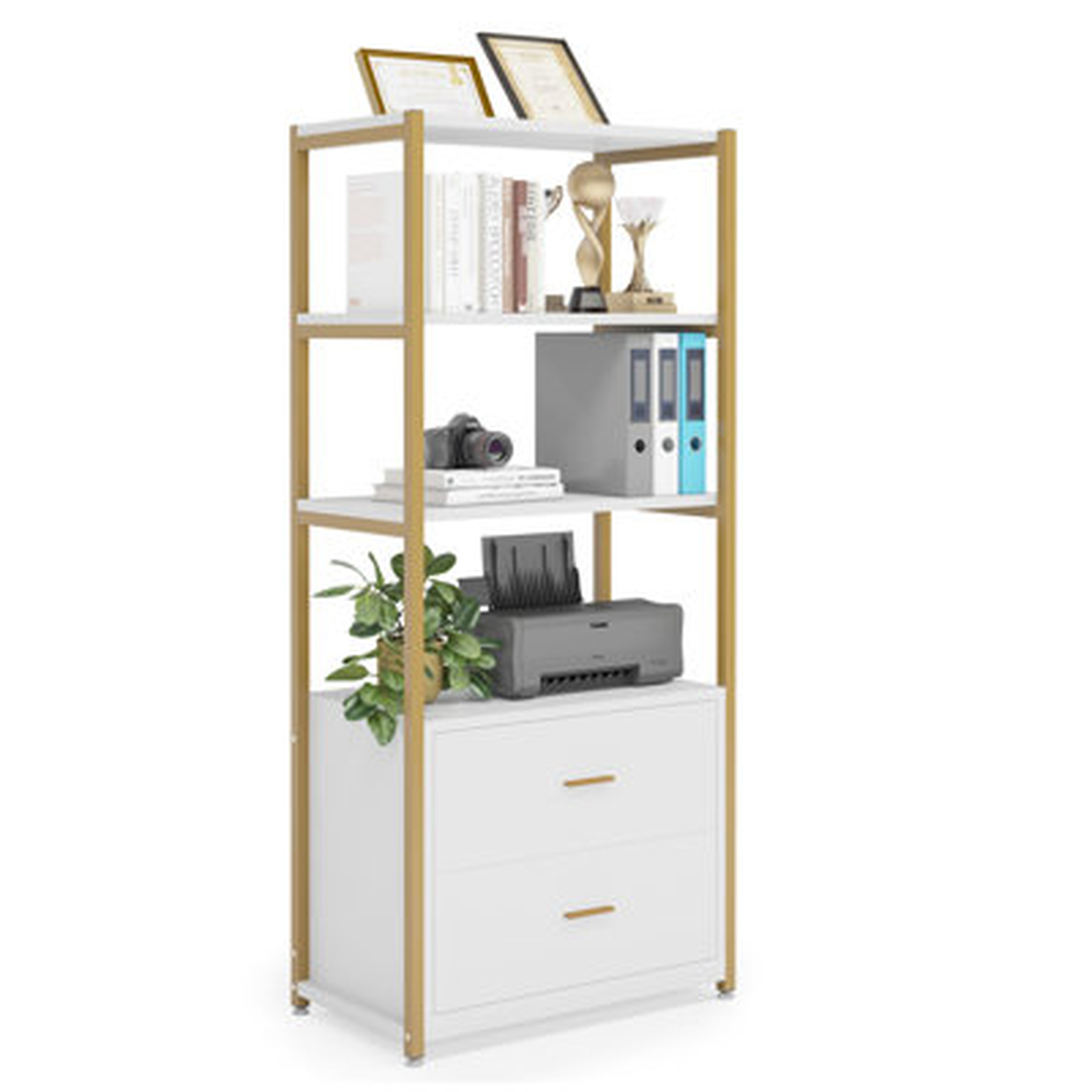 Bookcase Bookshelf With 2 Drawers, 4 Tier Indutrial Etagere Display Book Shelf For Home Office, Bedroom - Wayfair