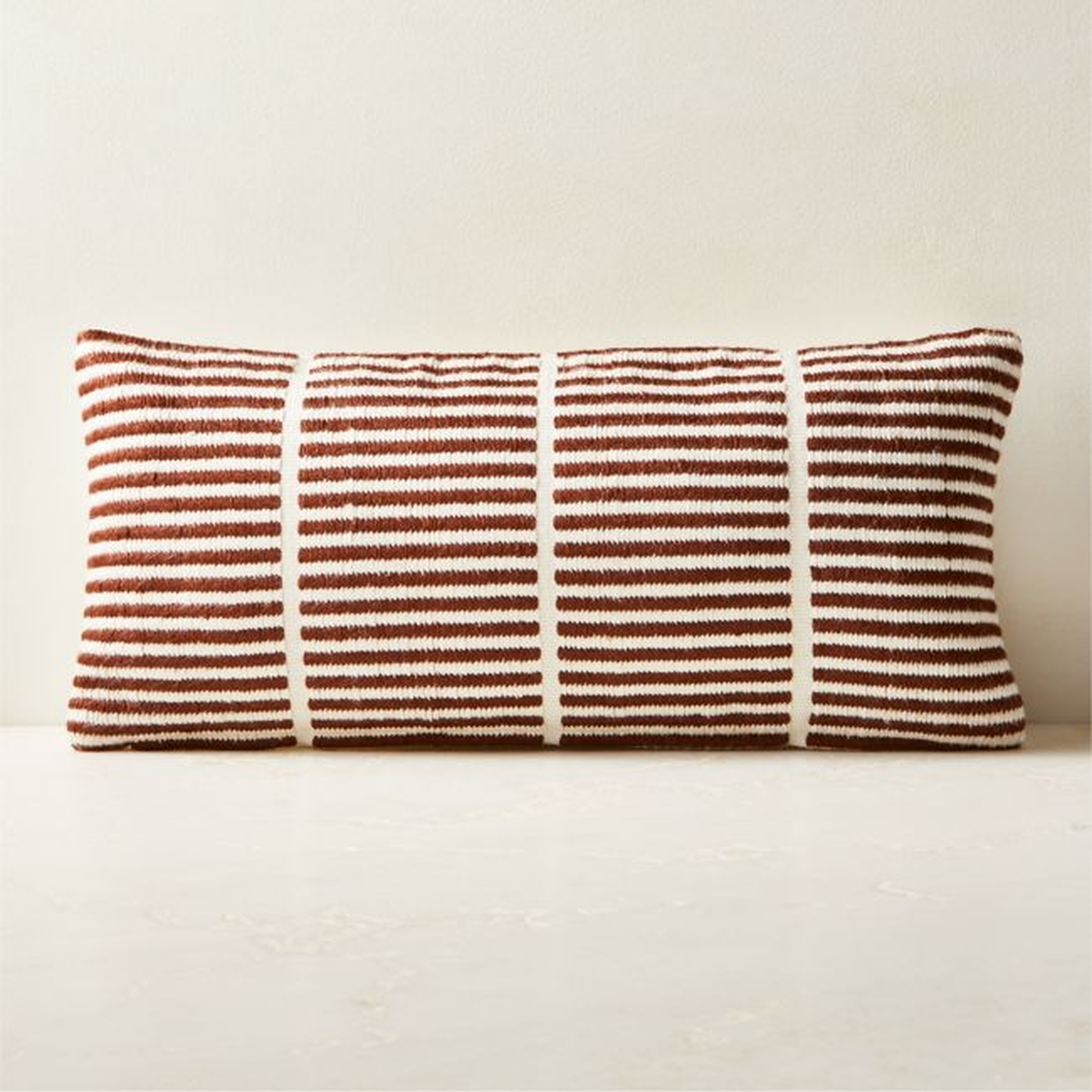 Stria Sienna Brown Woven Silk Lumbar Pillow Cover 23''x11'' by Ackerman - CB2