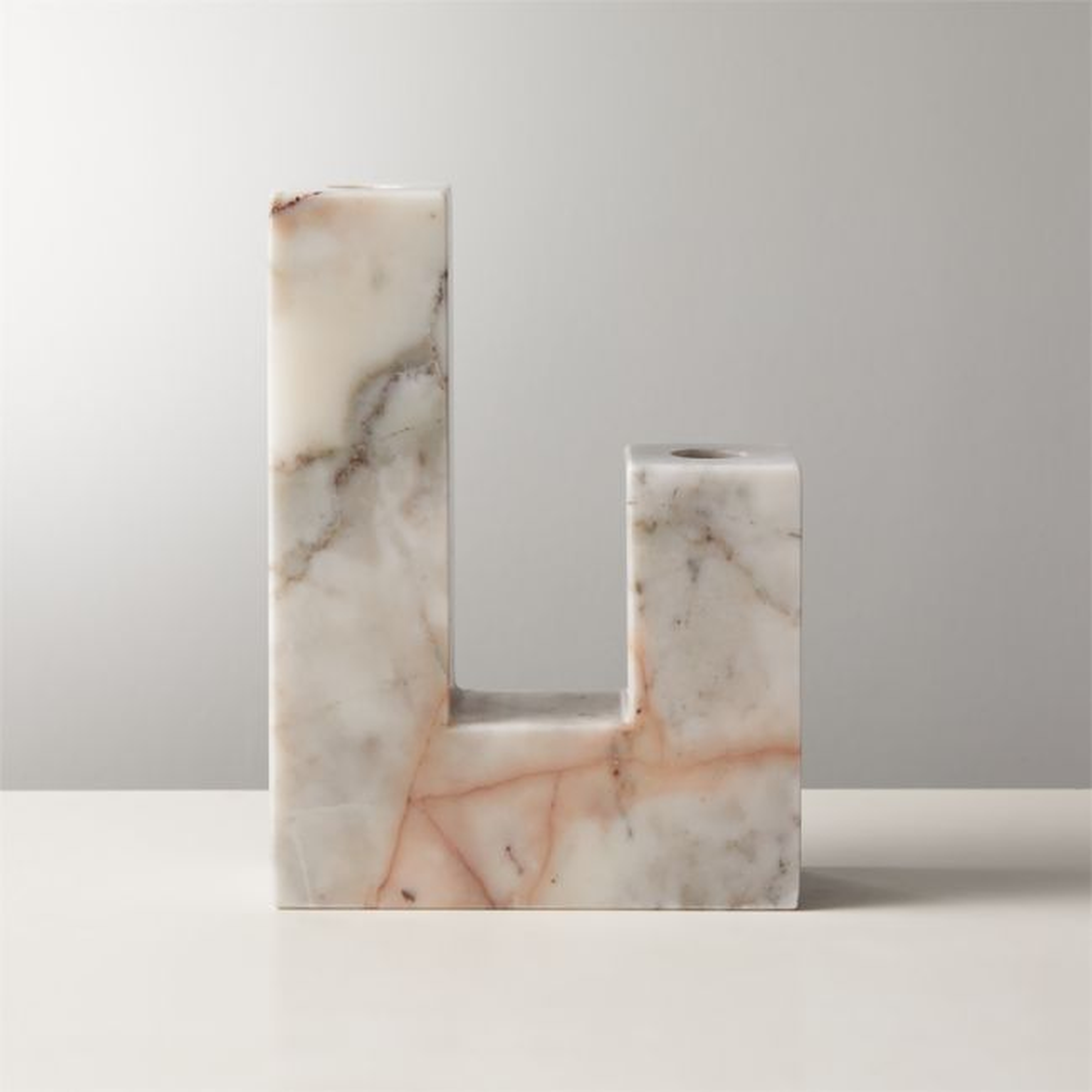 Decks Holds 2 Red Marble Taper Candle Holder - CB2