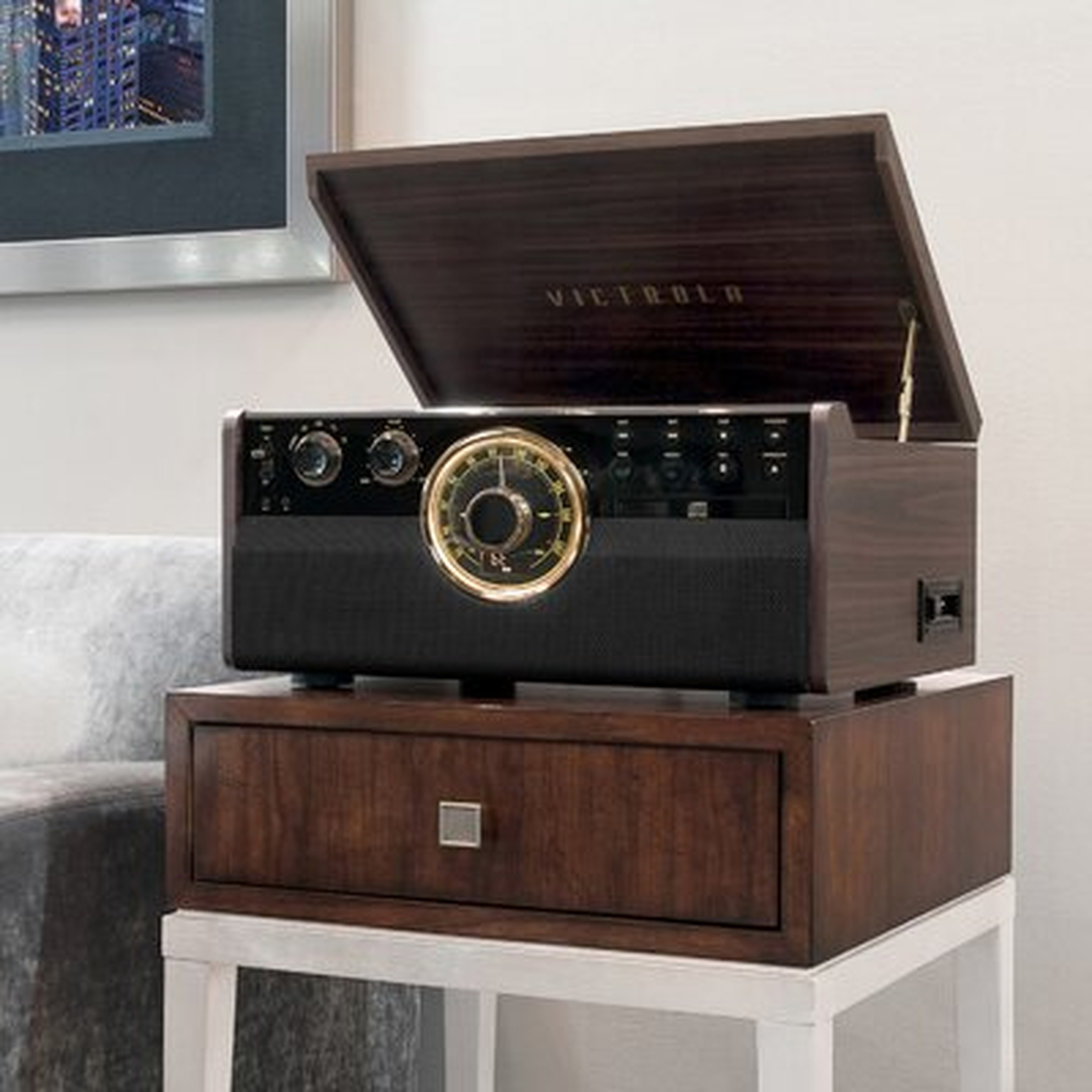 6-in-1 Wood Empire Bluetooth Record Player with 3-Speed Turntable - Birch Lane