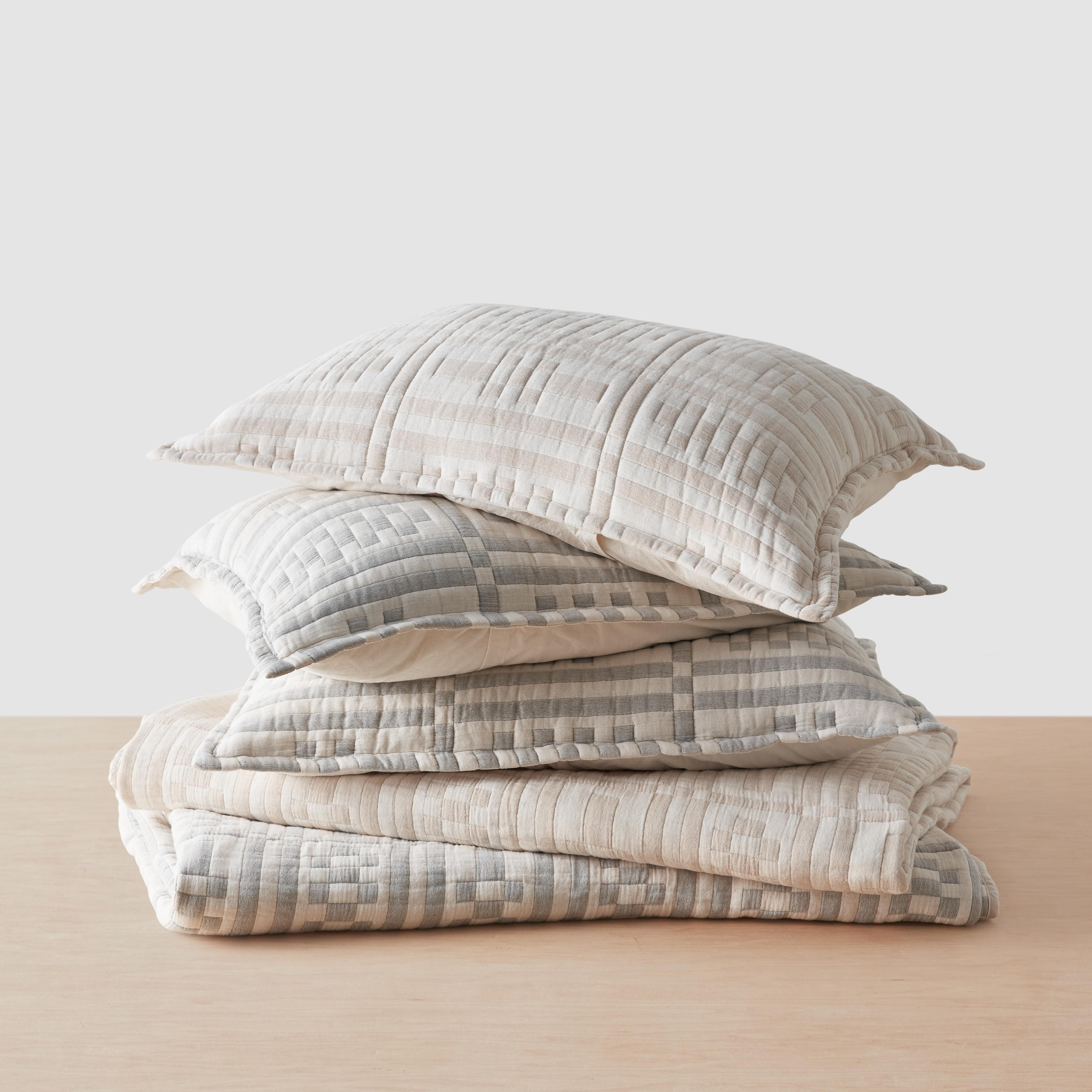 The Citizenry Alegria Organic Cotton Quilted Bed Blanket | King/Cal King | Sham Set | Neutrals - The Citizenry