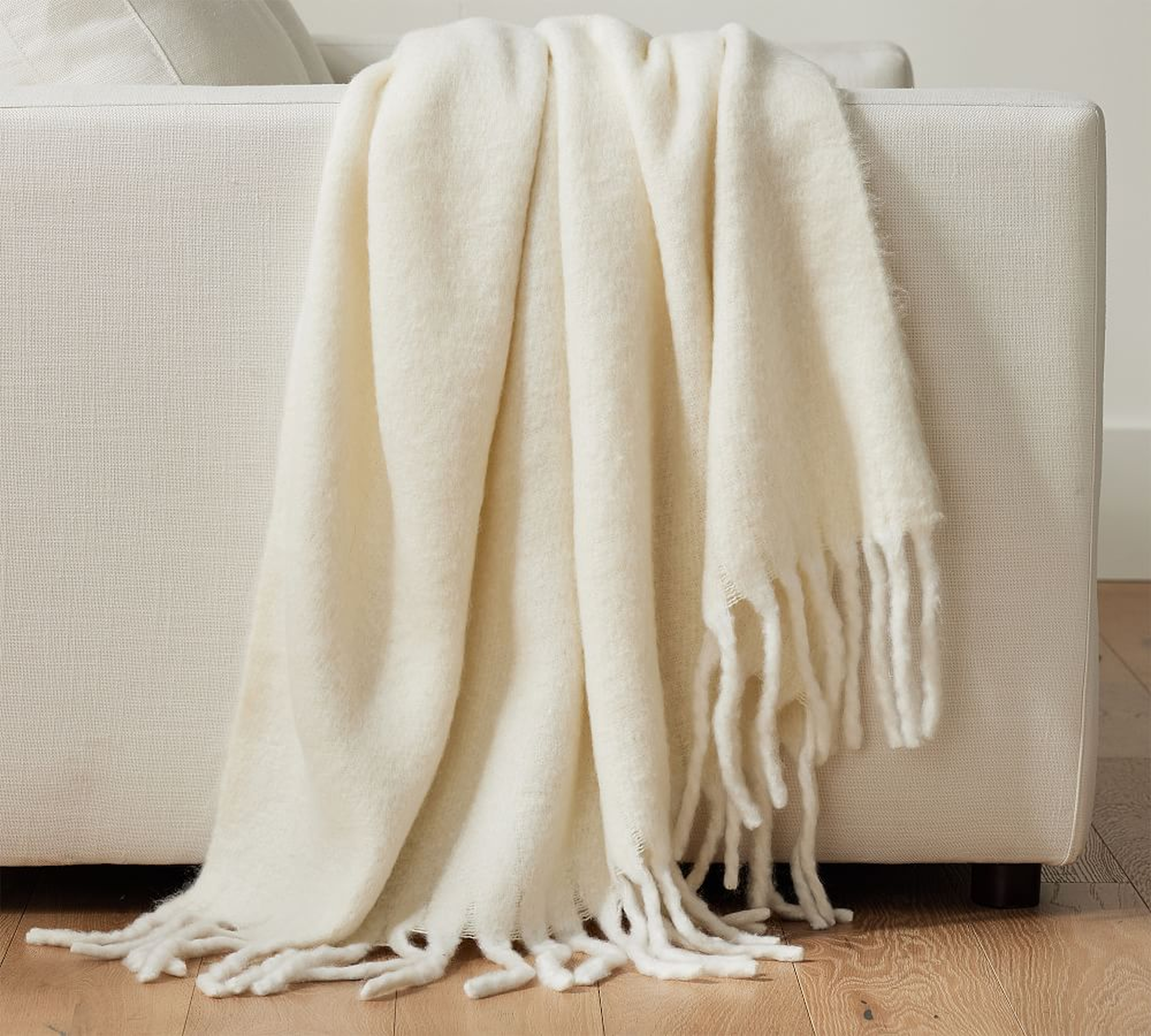 Hayes Faux Mohair Throw Blanket, 50 x 60", Ivory - Pottery Barn
