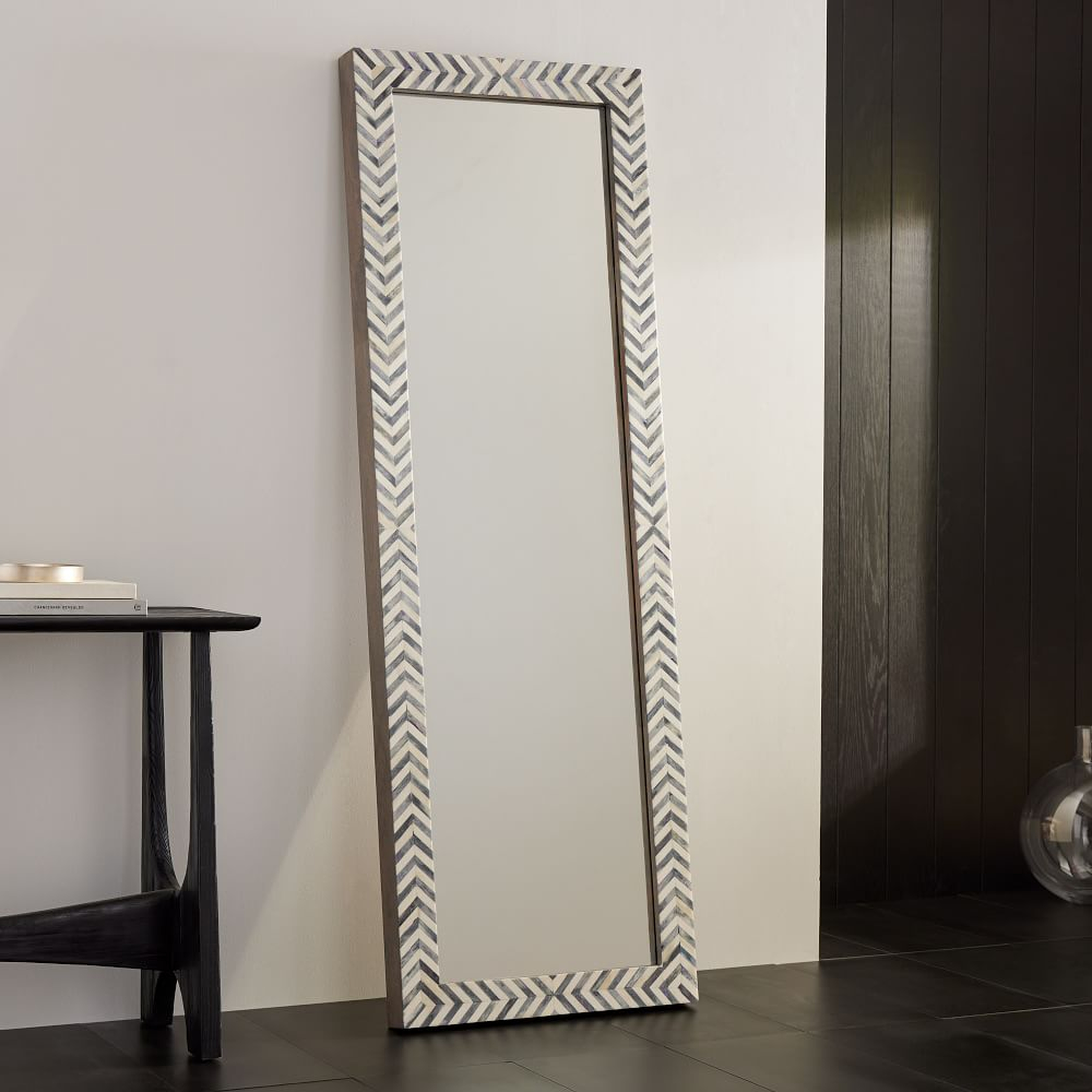 Parsons Floor Mirror, Bone Herringbone/Gray - West Elm