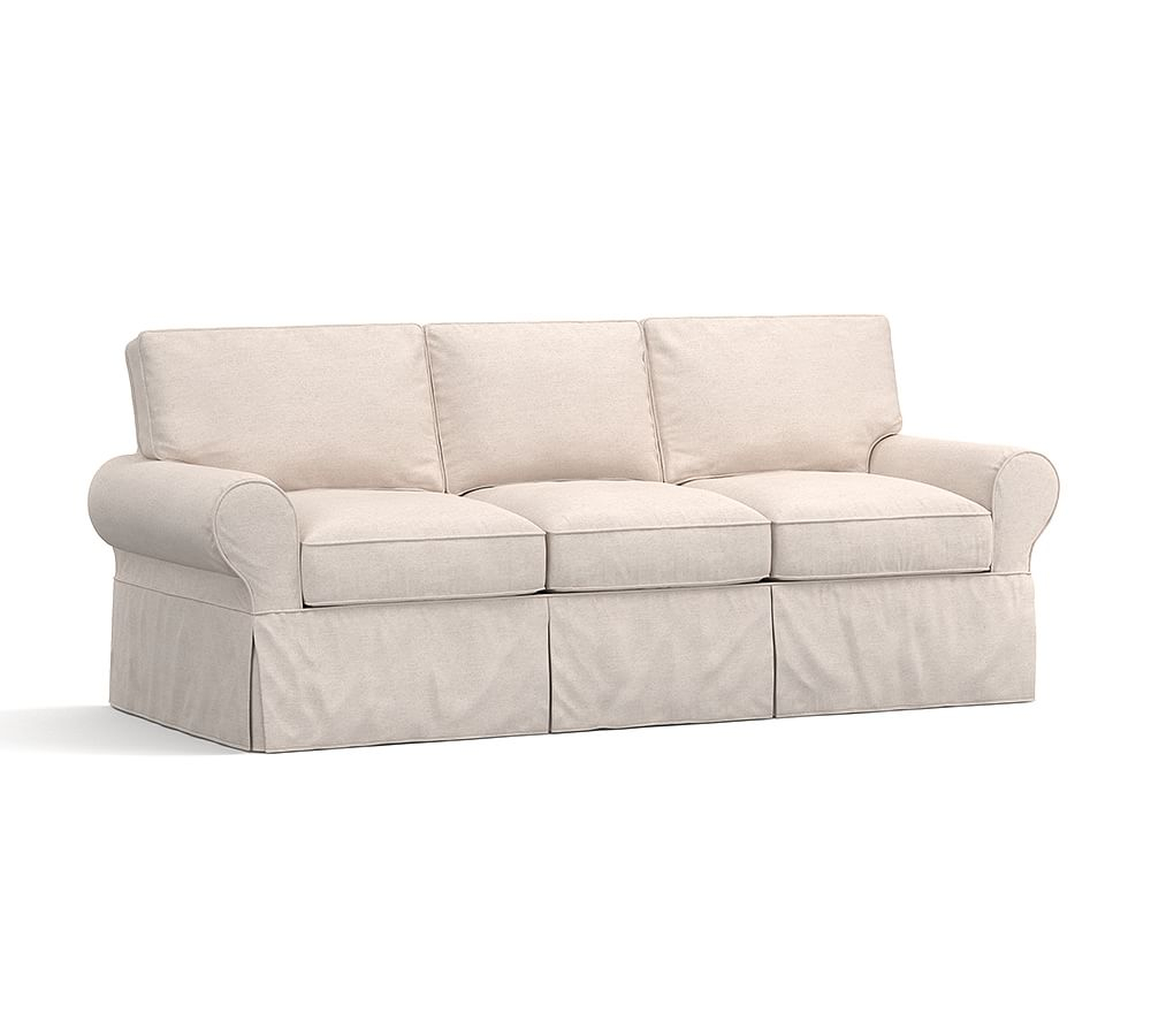 PB Basic Slipcovered Sofa 82", Polyester Wrapped Cushions, Jumbo Basketweave Pebble - Pottery Barn