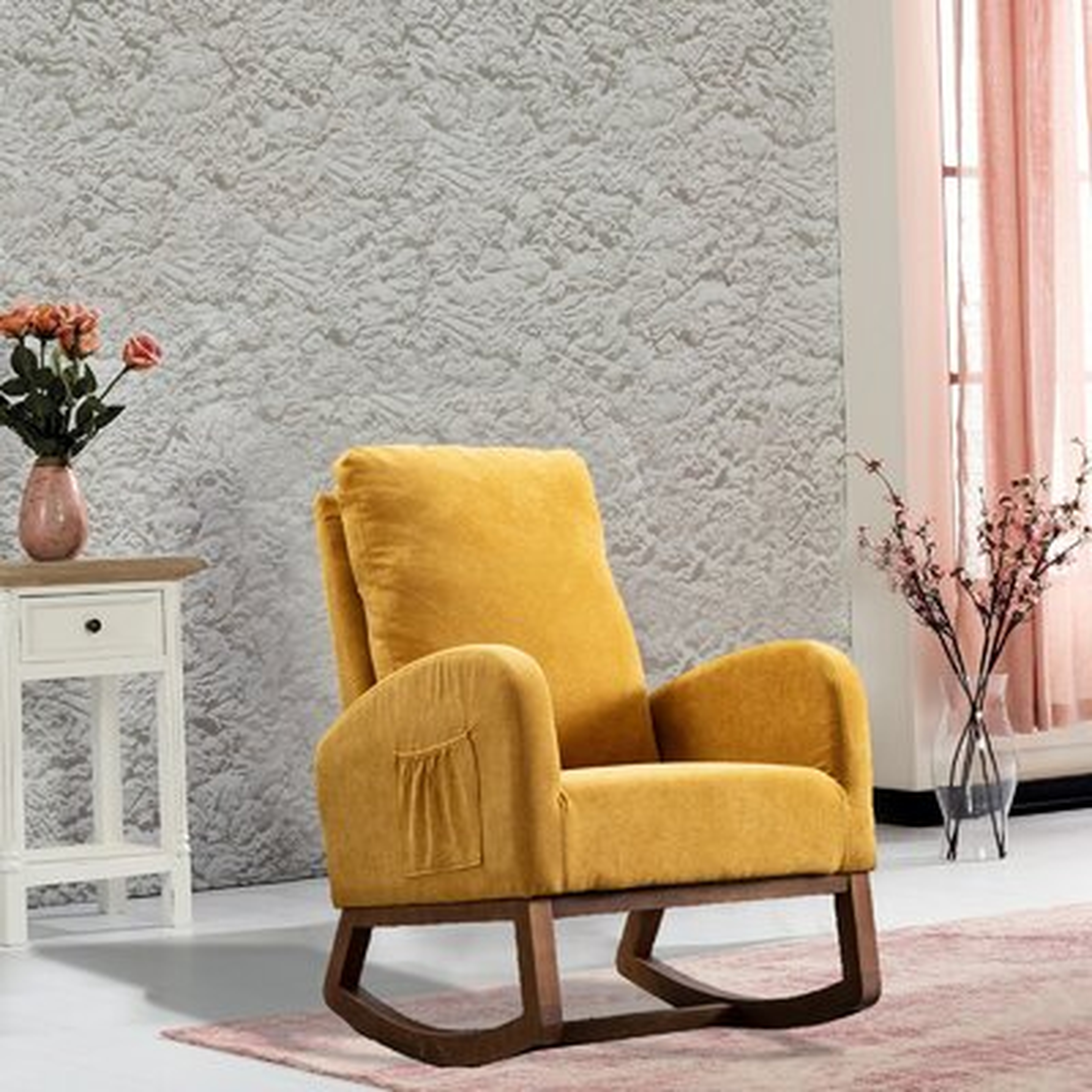 Upholstered Rocking Chair,Fabric Accent Armchair Wooden Padded Seat With Side Pocket - Wayfair