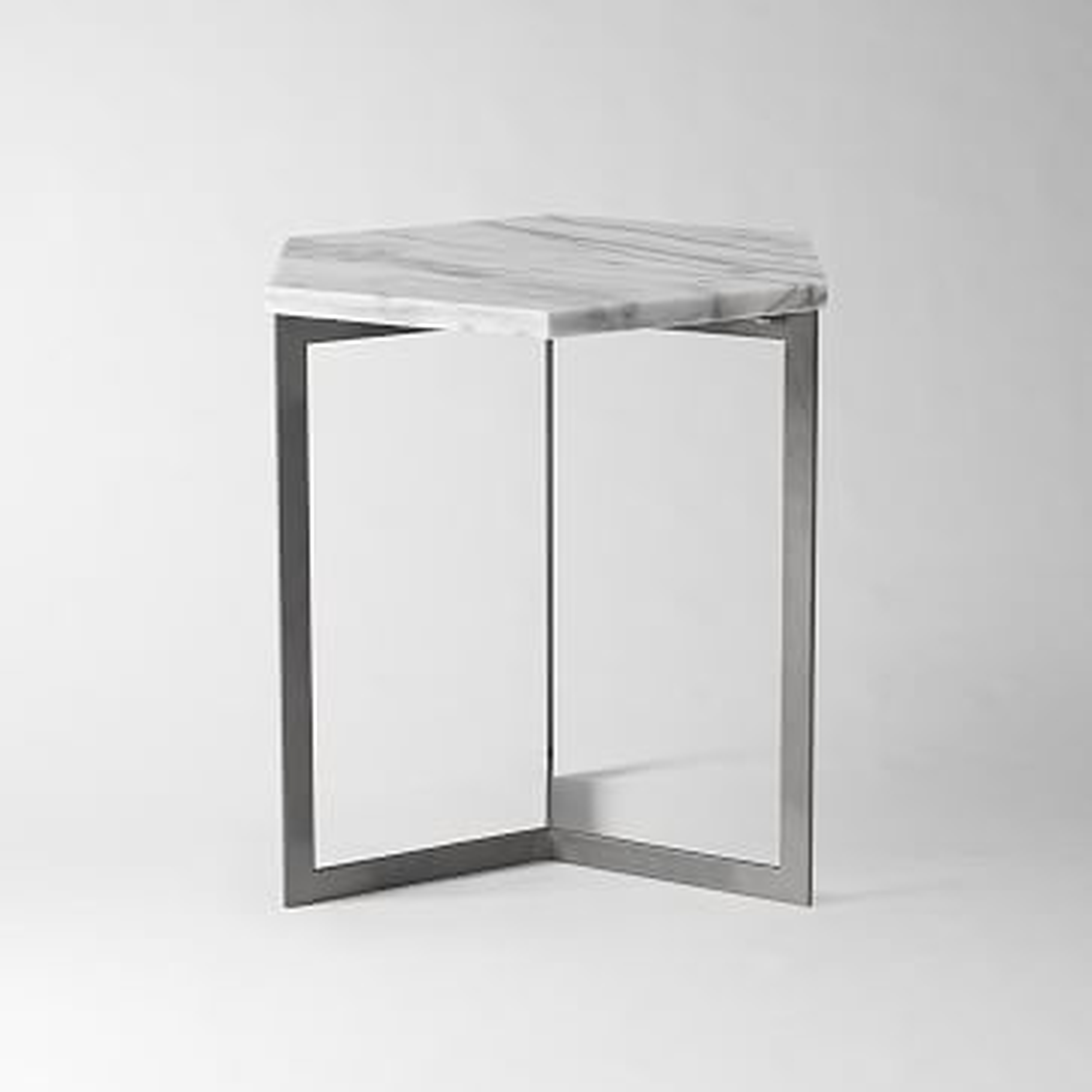 Hex Side Table, White Marble/Raw Steel - West Elm