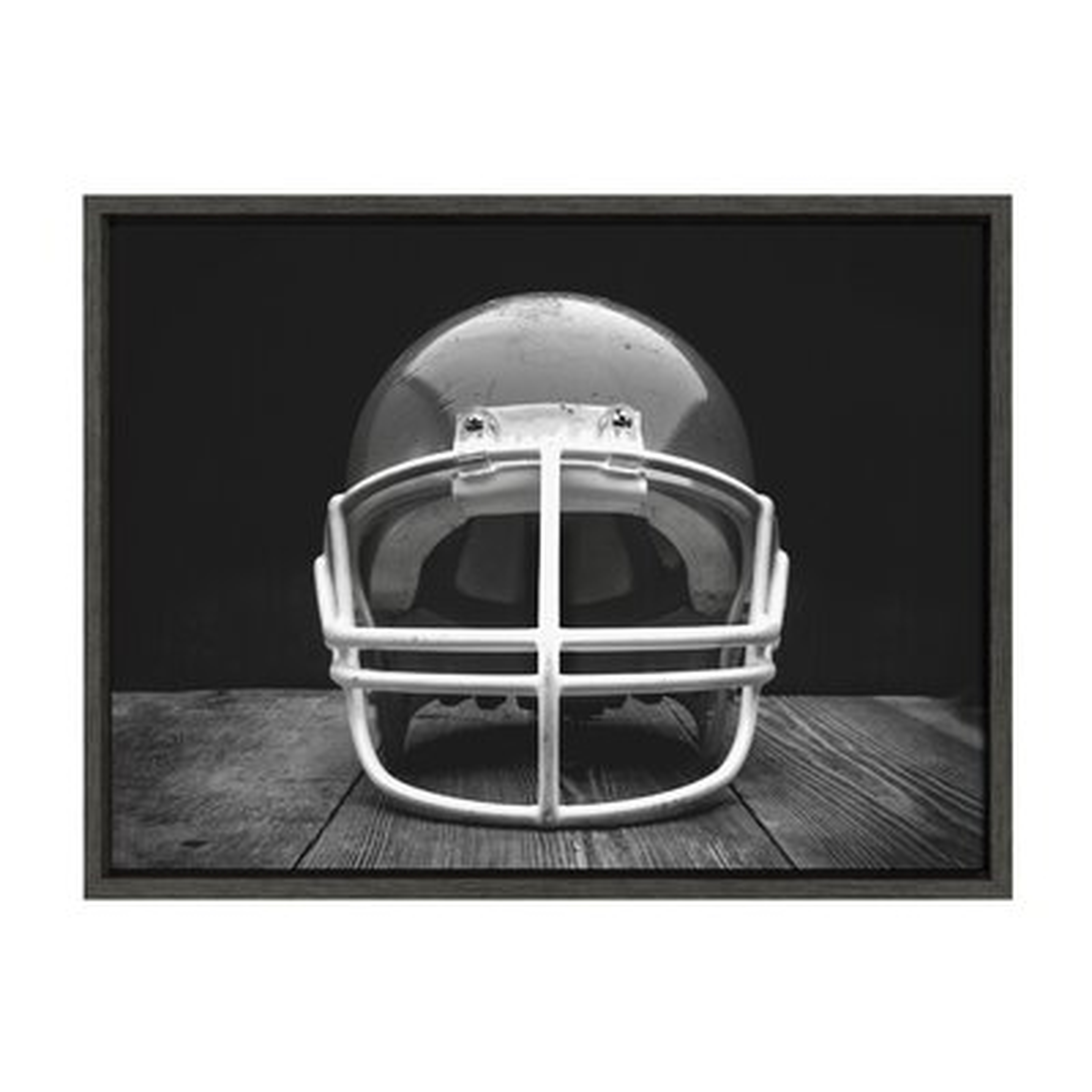 'Vintage Football Helmet on Black' by Shawn St.Peter- Floater Frame Photograph Print on Canvas - Wayfair