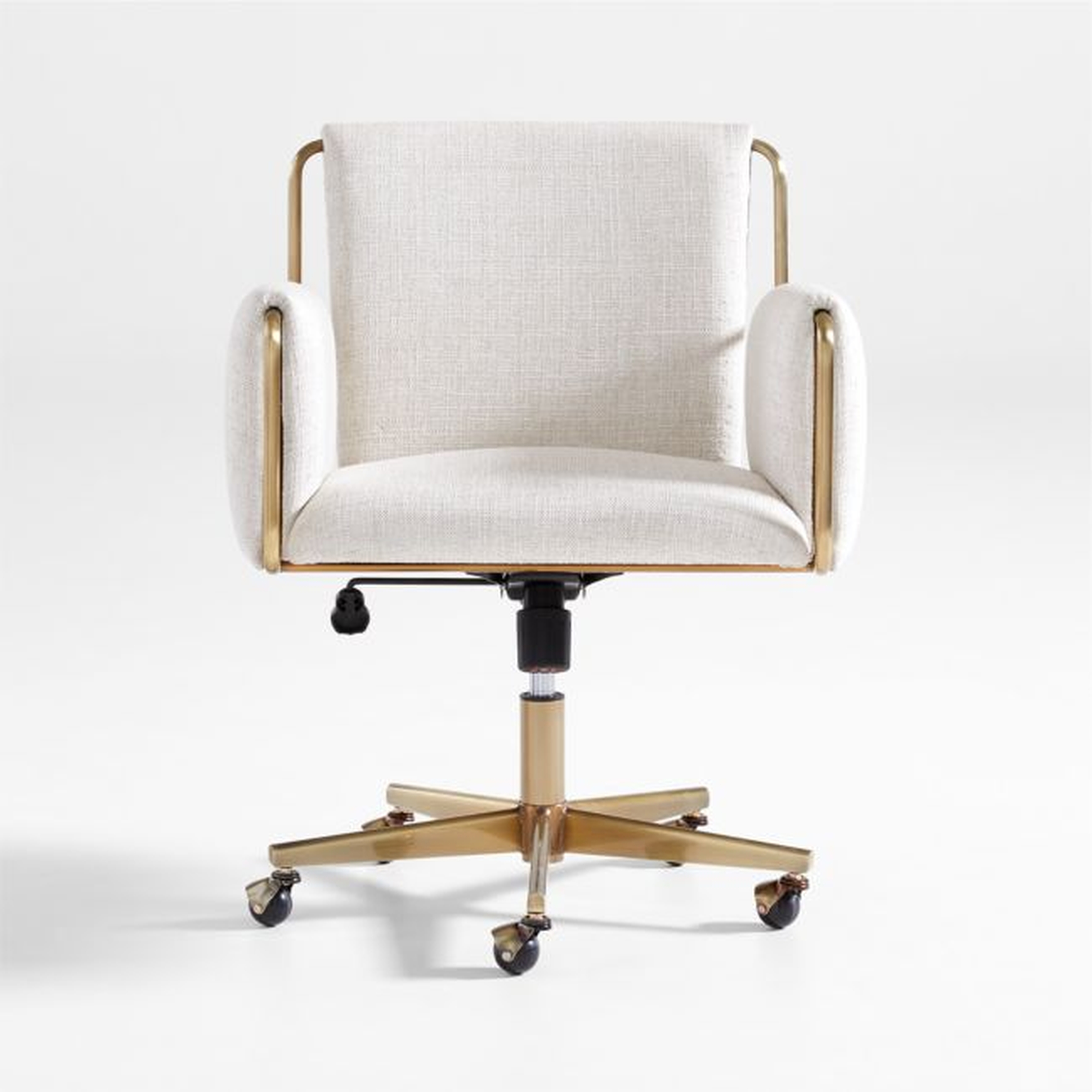 Caterina Natural Upholstered Office Chair with Brass Base - Crate and Barrel