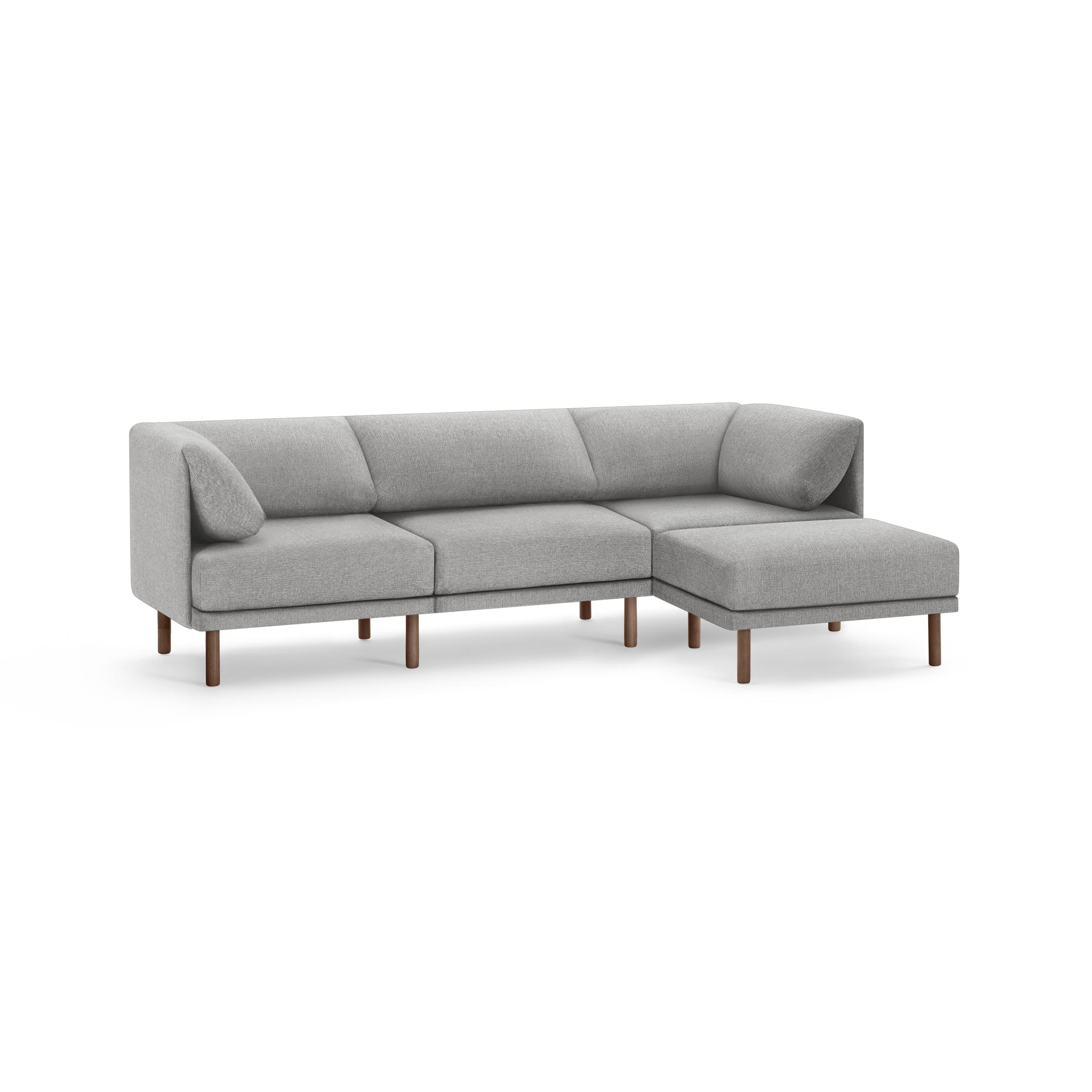 The Range 4-Piece Sectional Lounger in Stone Gray, Walnut Legs - Burrow