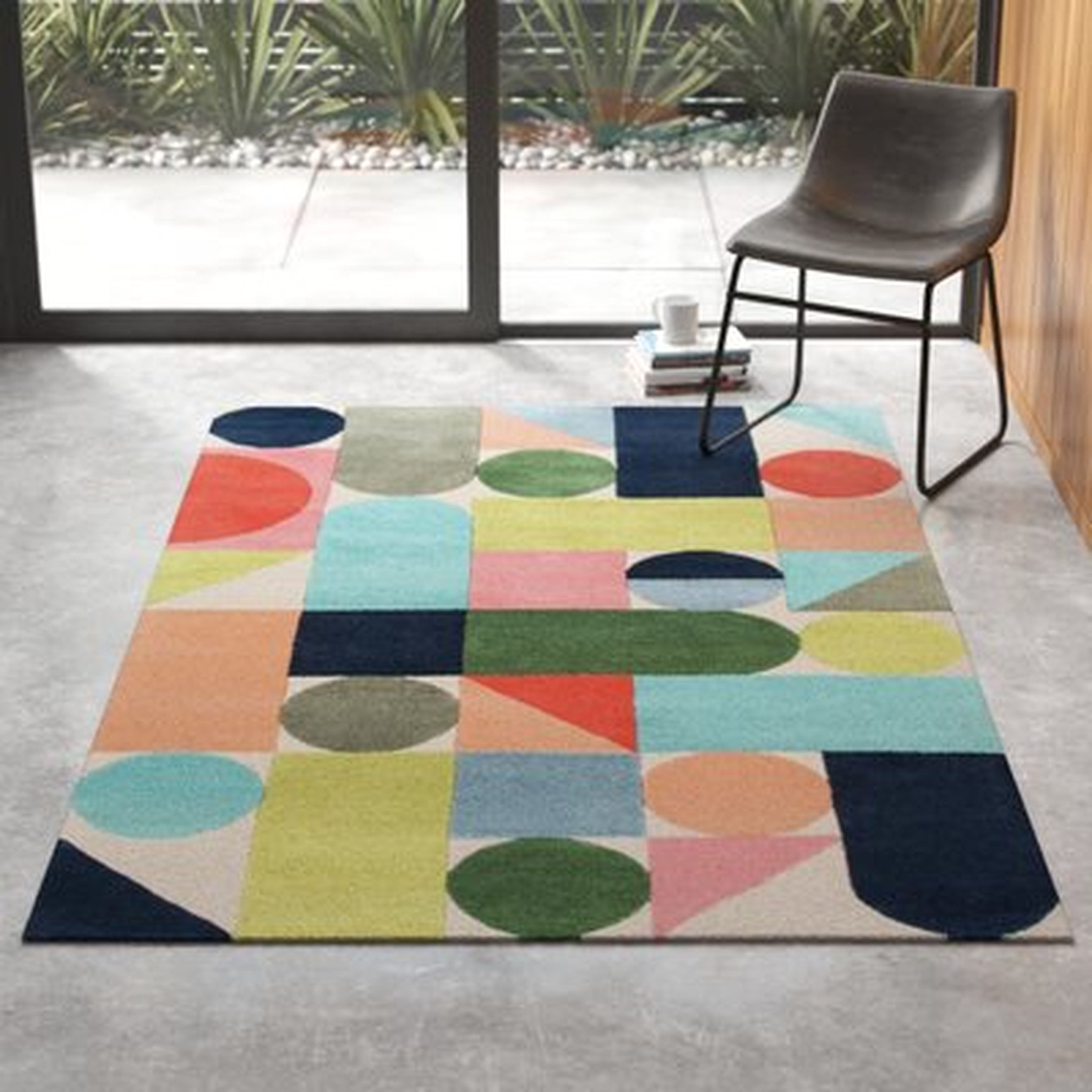 Glory Geometric Handmade Tufted Wool Blue/Green/Light Orange Area Rug - AllModern