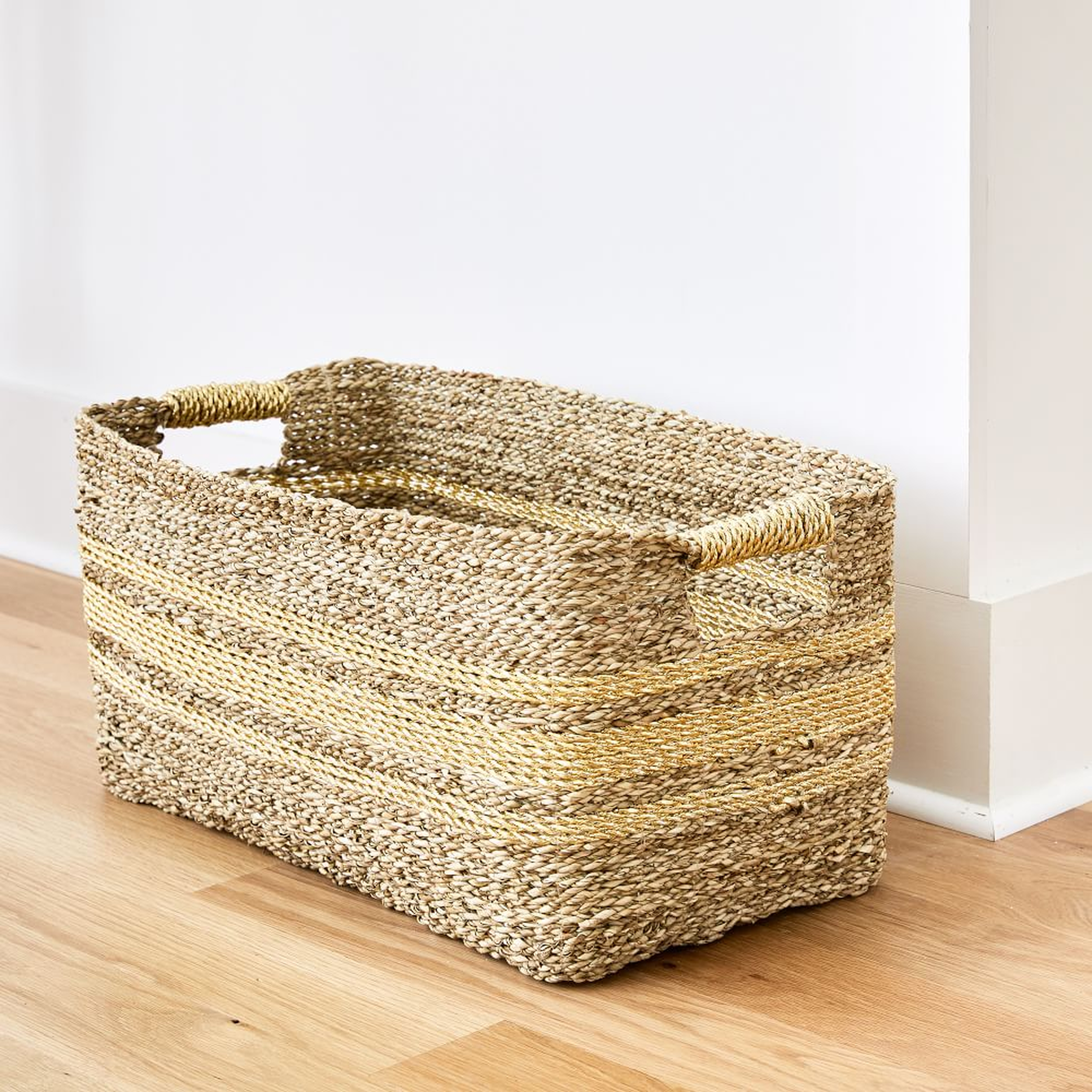 Two Tone Metallic Woven Console, Natural & Gold, Seagrass - West Elm