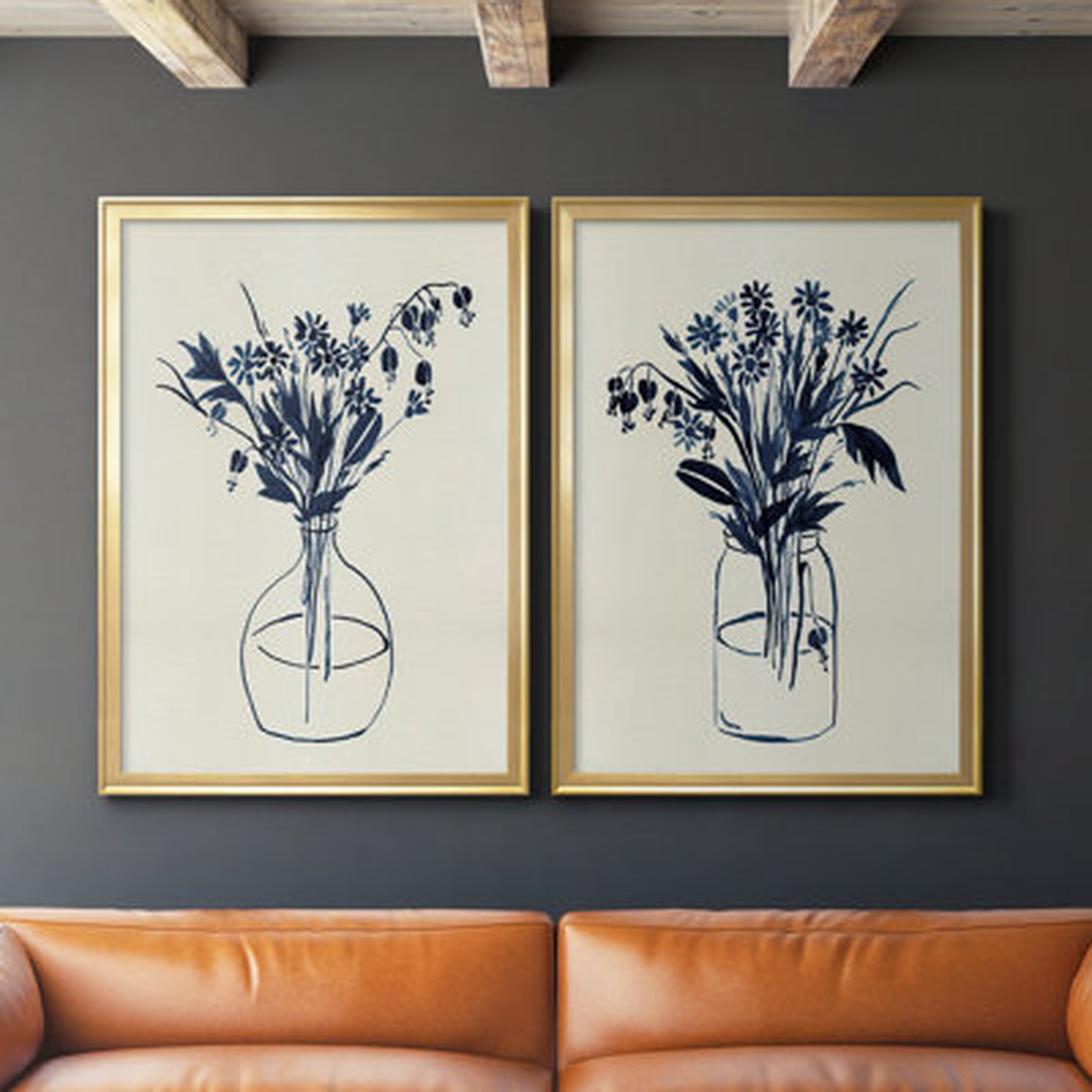 Indigo Floral Vase I - 2 Piece Picture Frame Print Set on Canvas - Wayfair