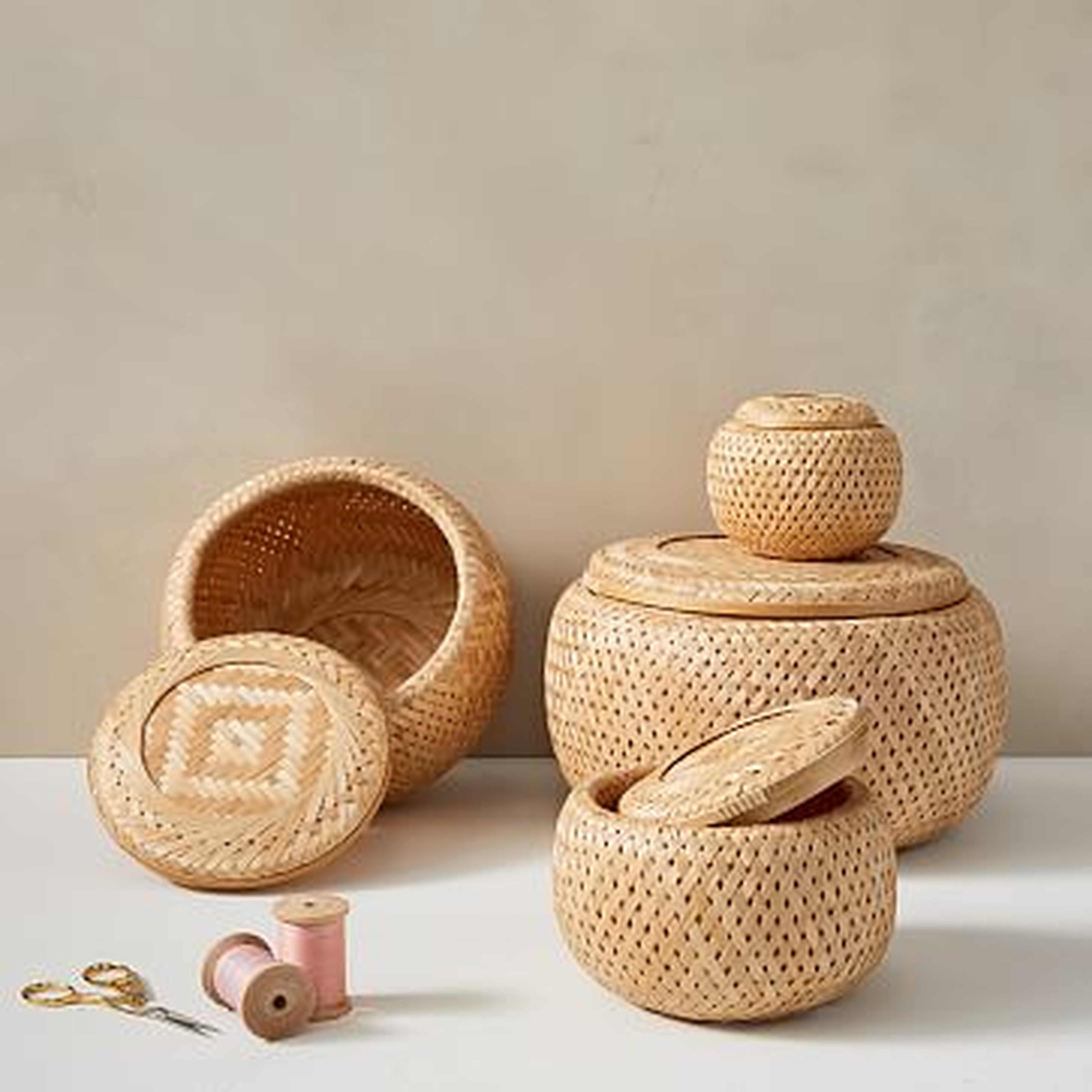 Nesting Lidded Baskets, Set Of 4, Natural - West Elm