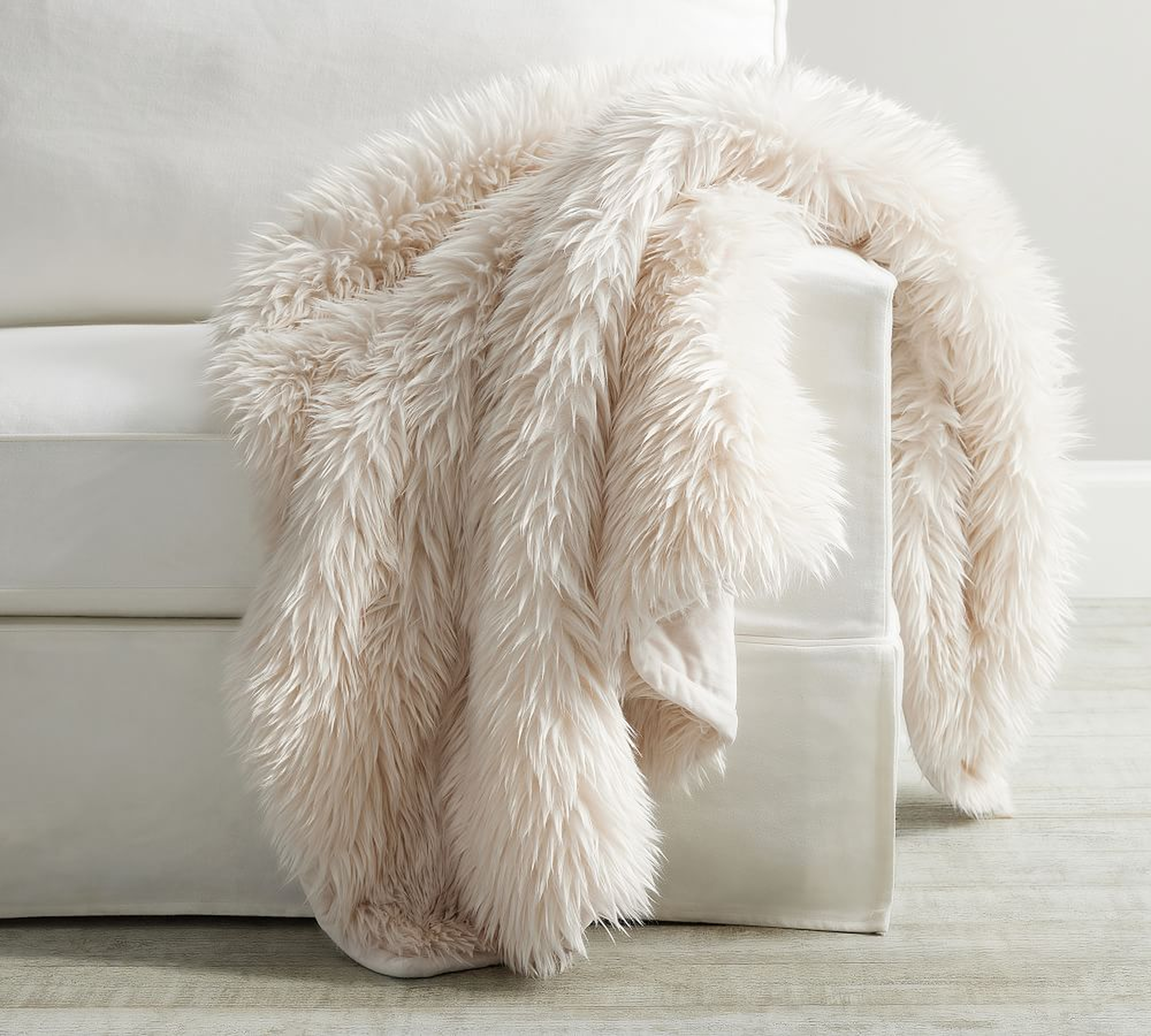Faux Real Fur Throw, Ivory, 50" x 60" - Pottery Barn
