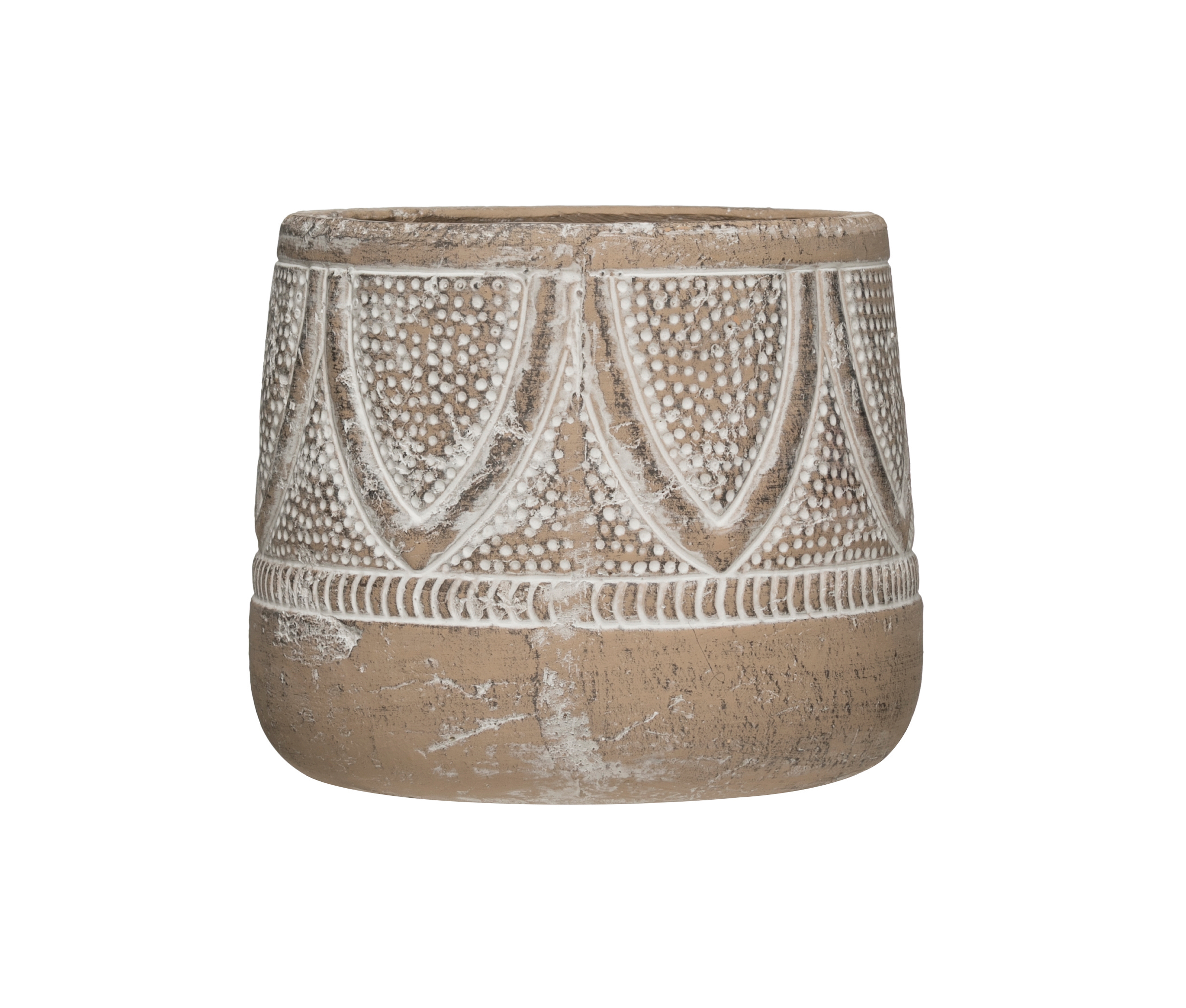 Embossed Terracotta Planter with Whitewash Finish (Holds 5" Pot) - Creative Co-Op