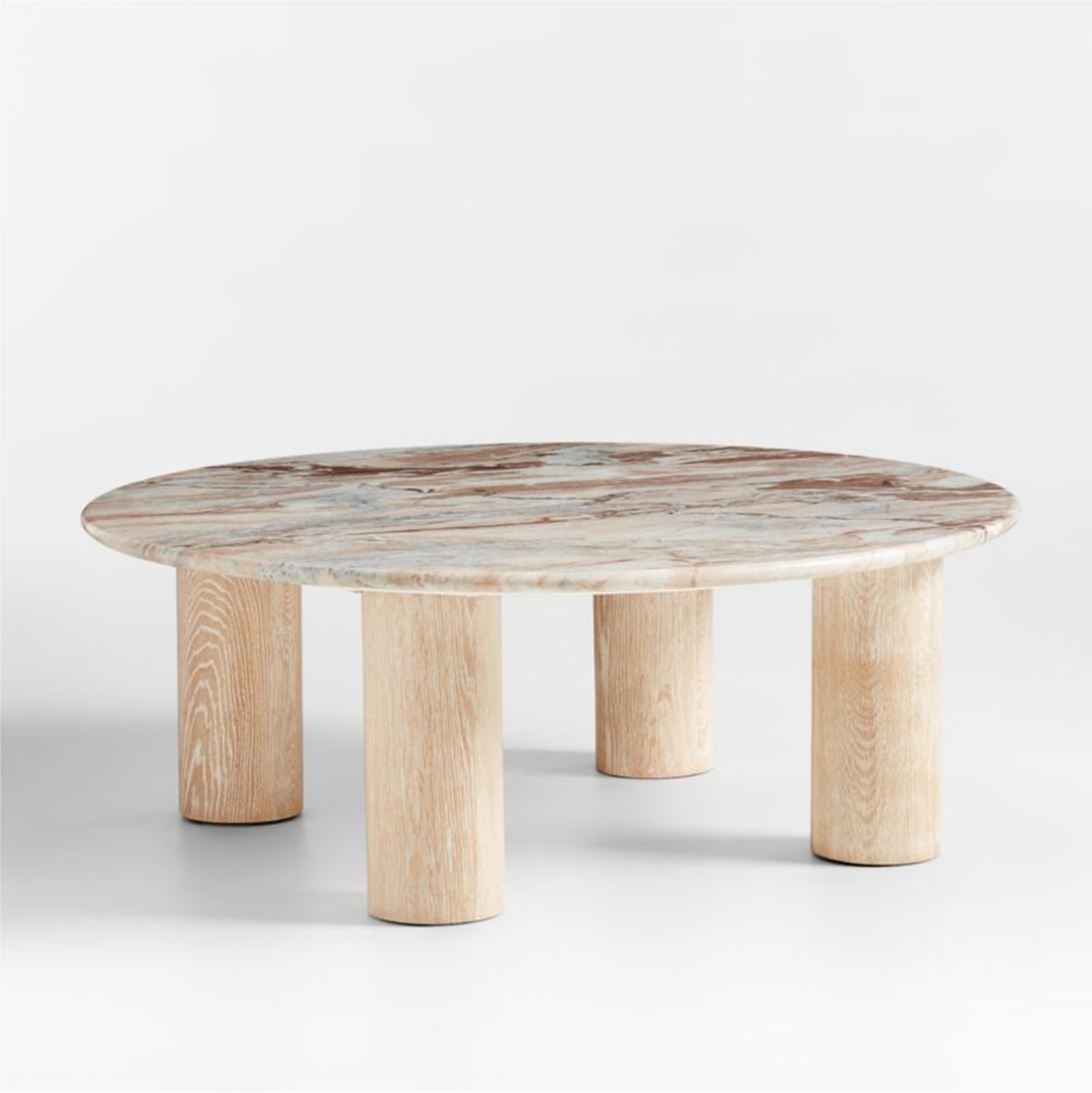 Homage Round White Oak Wood and Marble Coffee Table - Crate and Barrel