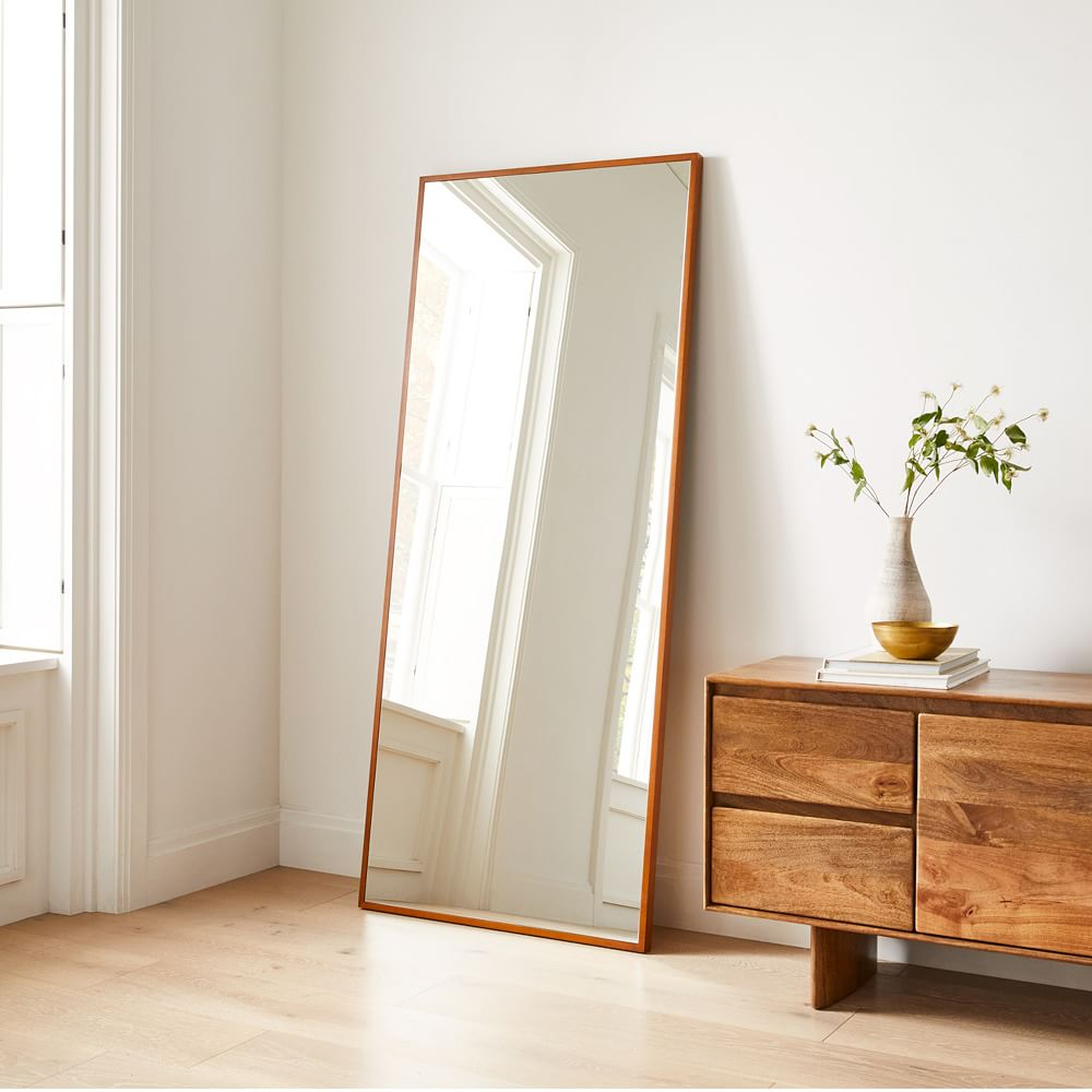 Thin Wood Floor Mirror, Acorn, 30"Wx72"H - West Elm