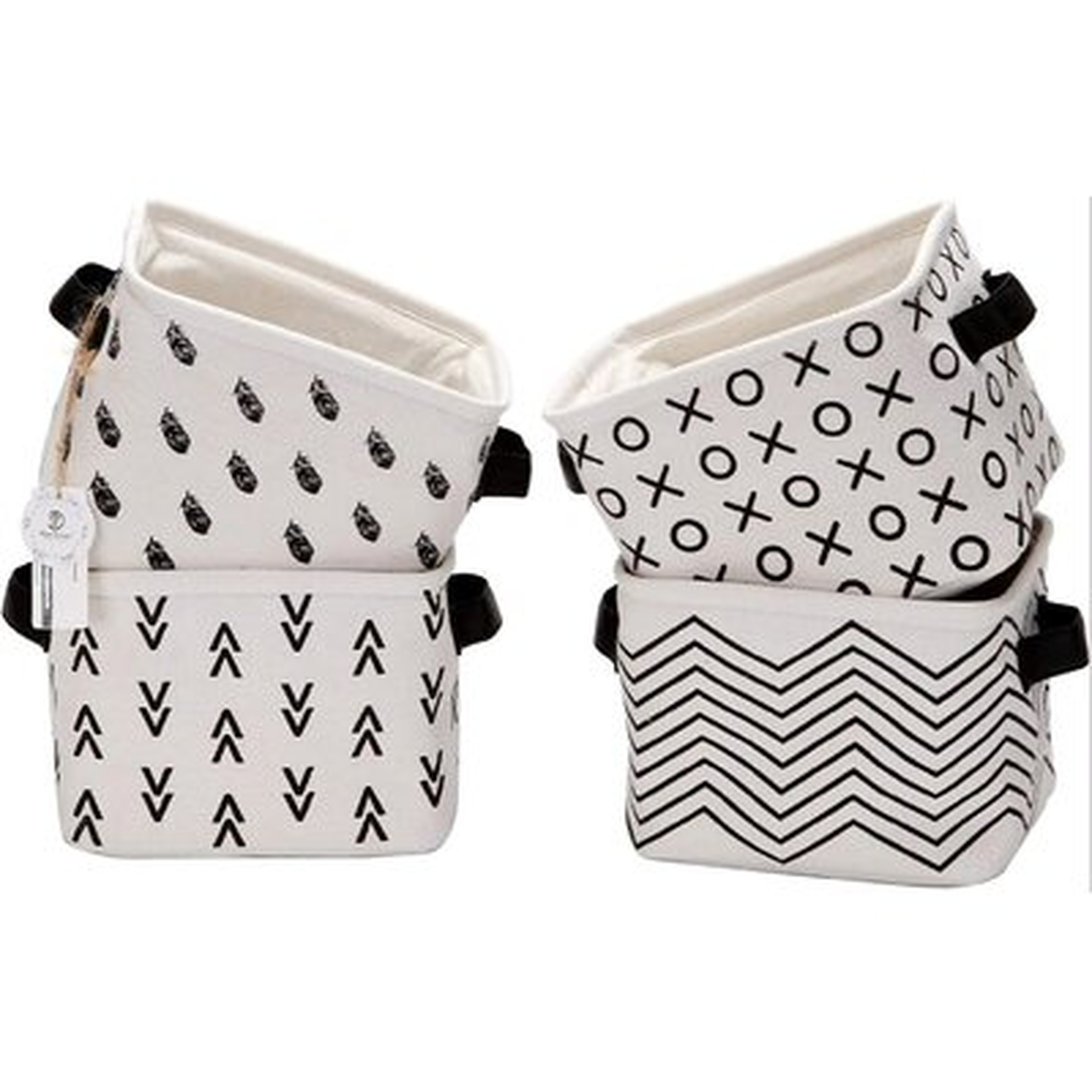 Foldable Mini Square New Black And White Theme Natural Linen & Cotton Fabric Storage Bins Simple Desk Shelf Baskets Organizers - Set Of 4 - Wayfair