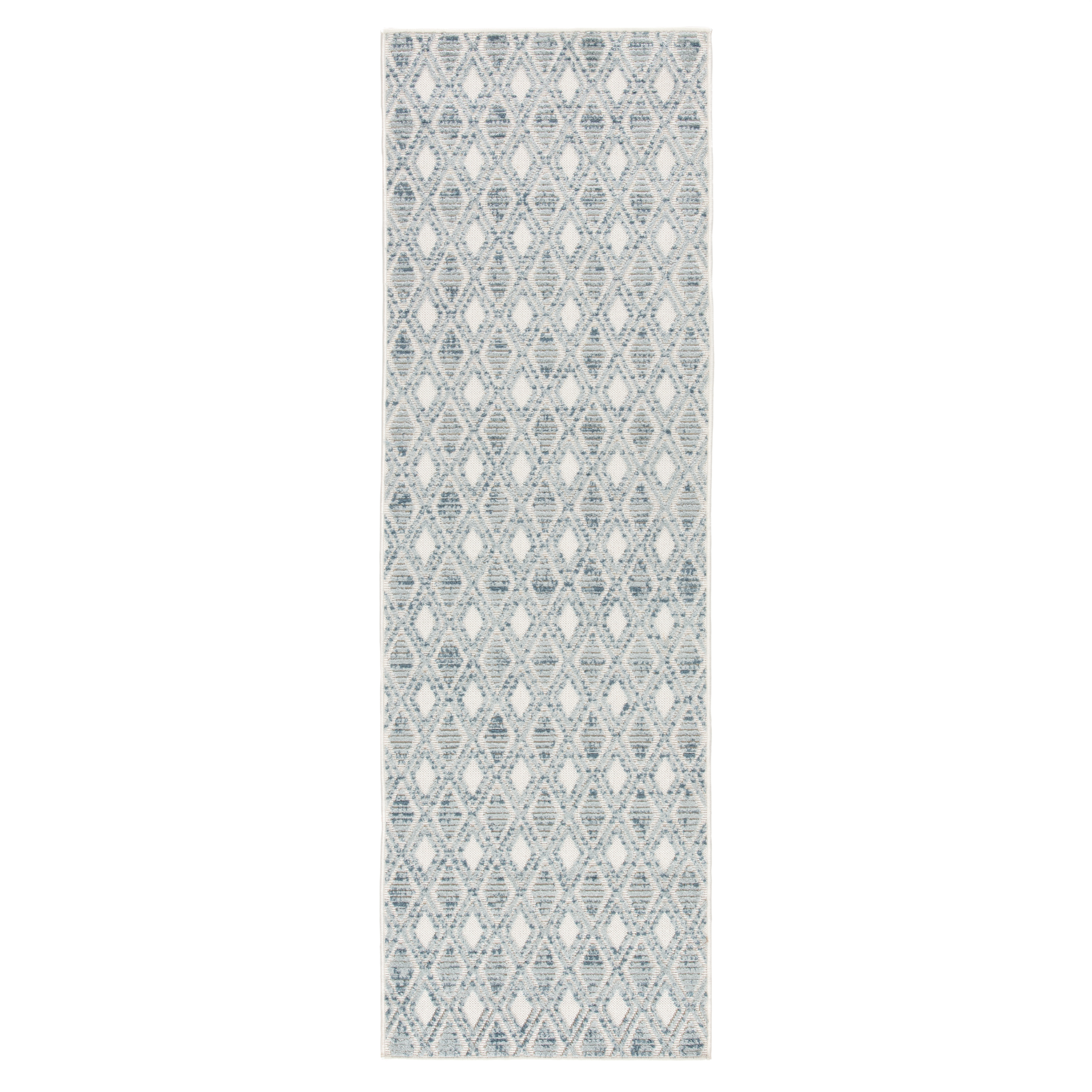 Meira Indoor/ Outdoor Trellis Blue/ White Runner Rug (2'6"X8') - Collective Weavers