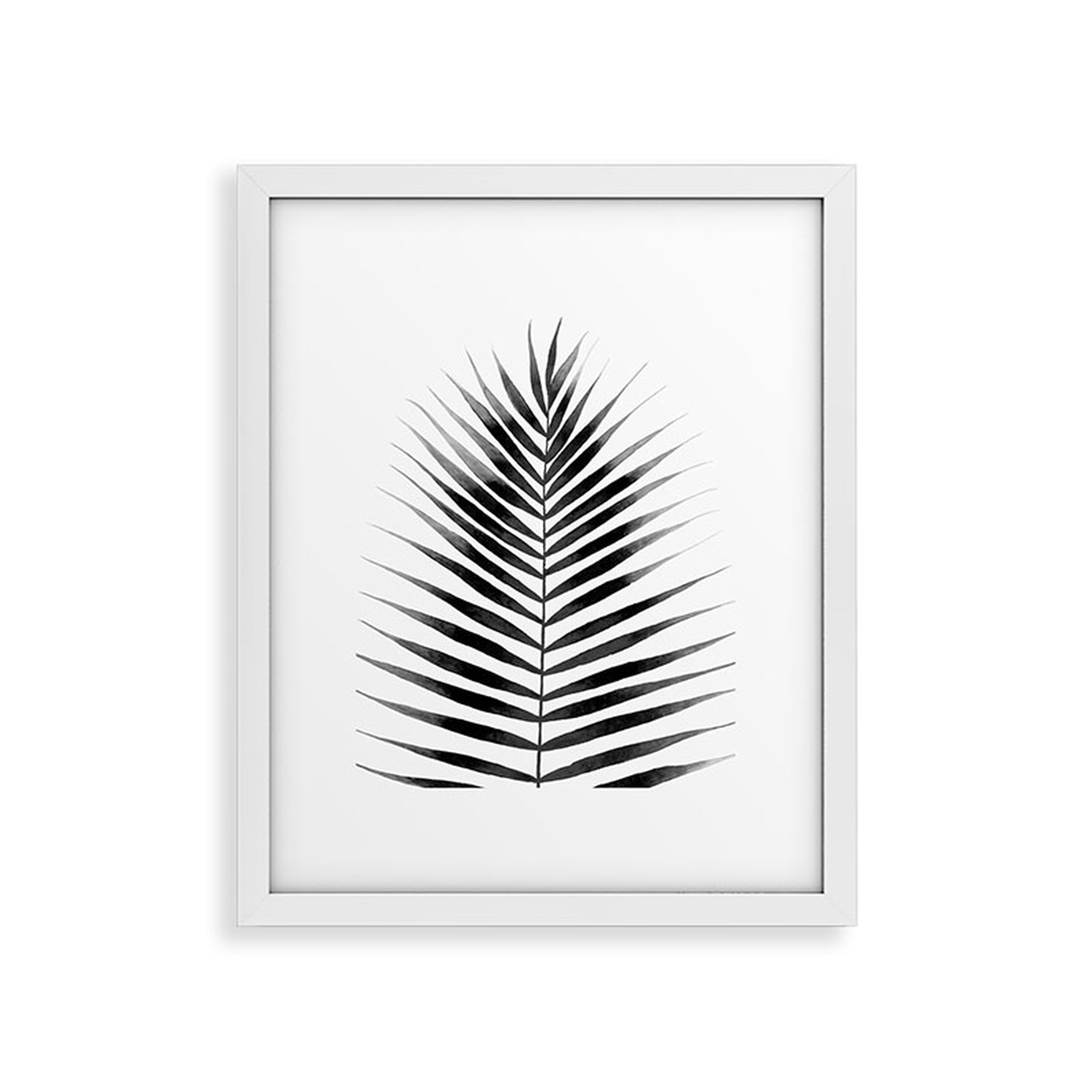 Palm Leaf Watercolor, Black & White, by Kris Kivu - Modern Framed Art Print, White, 24" x 36" - Haldin