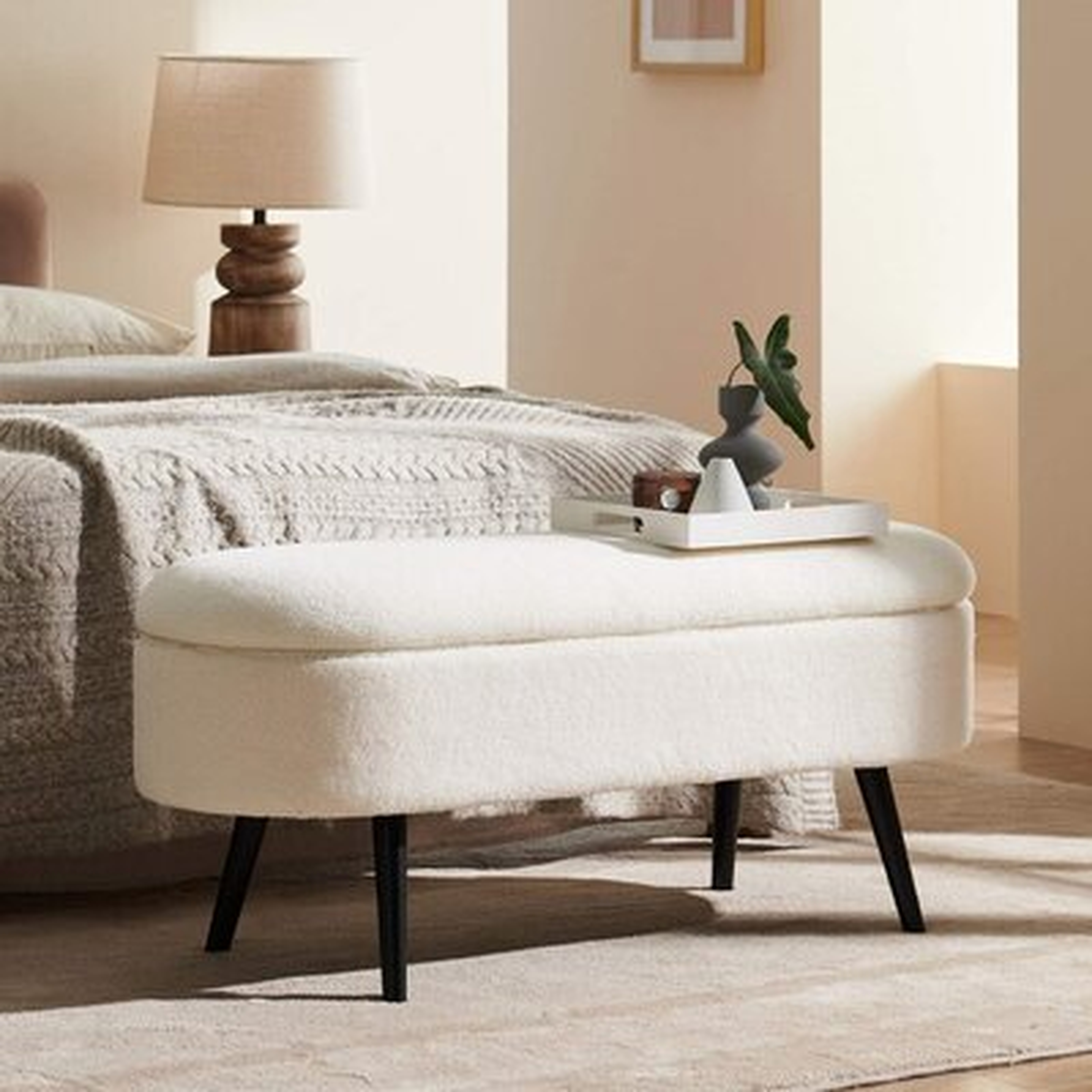 Sherpa Storage Bench For Bedroom - End Of Bed Bench Ottoman With Storage, Upholstered Bench With Solid Wood Legs For Living Room, Entryway - Wayfair